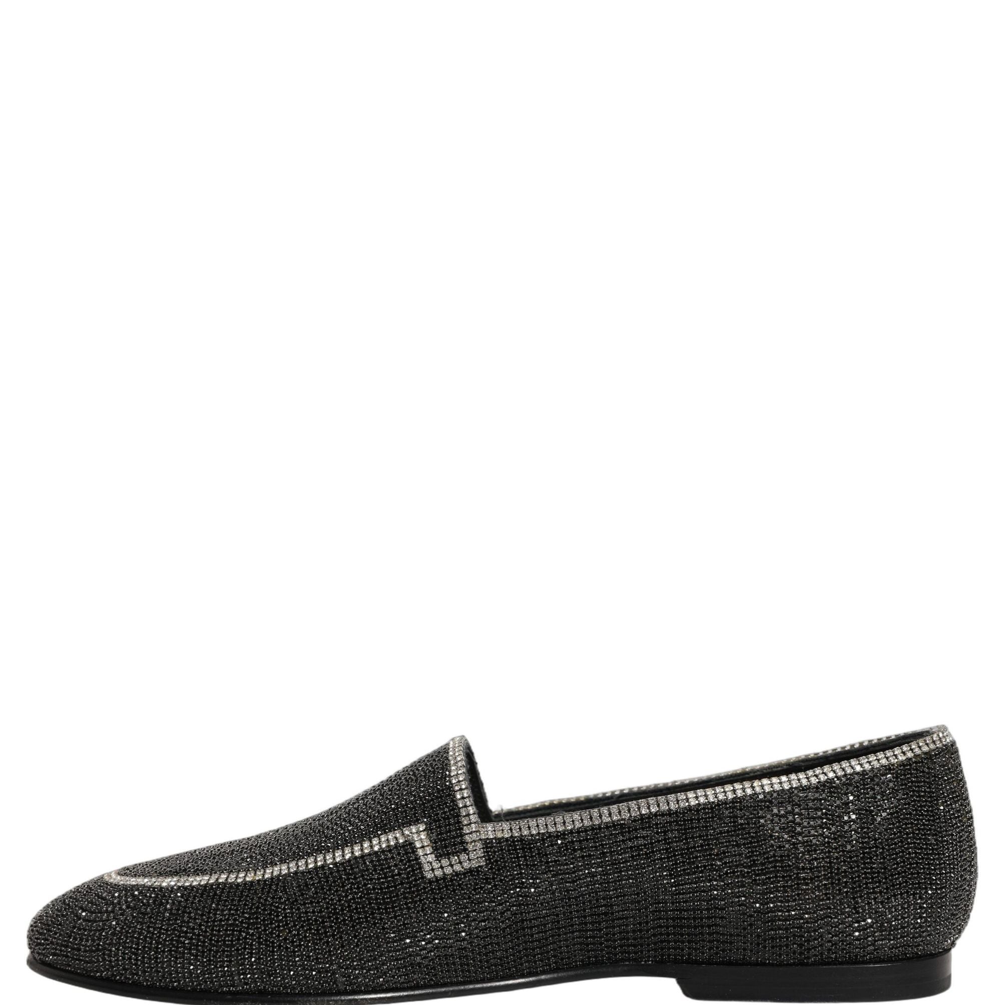 Dolce & Gabbana Black Crystal Embellished Men Loafers Shoes