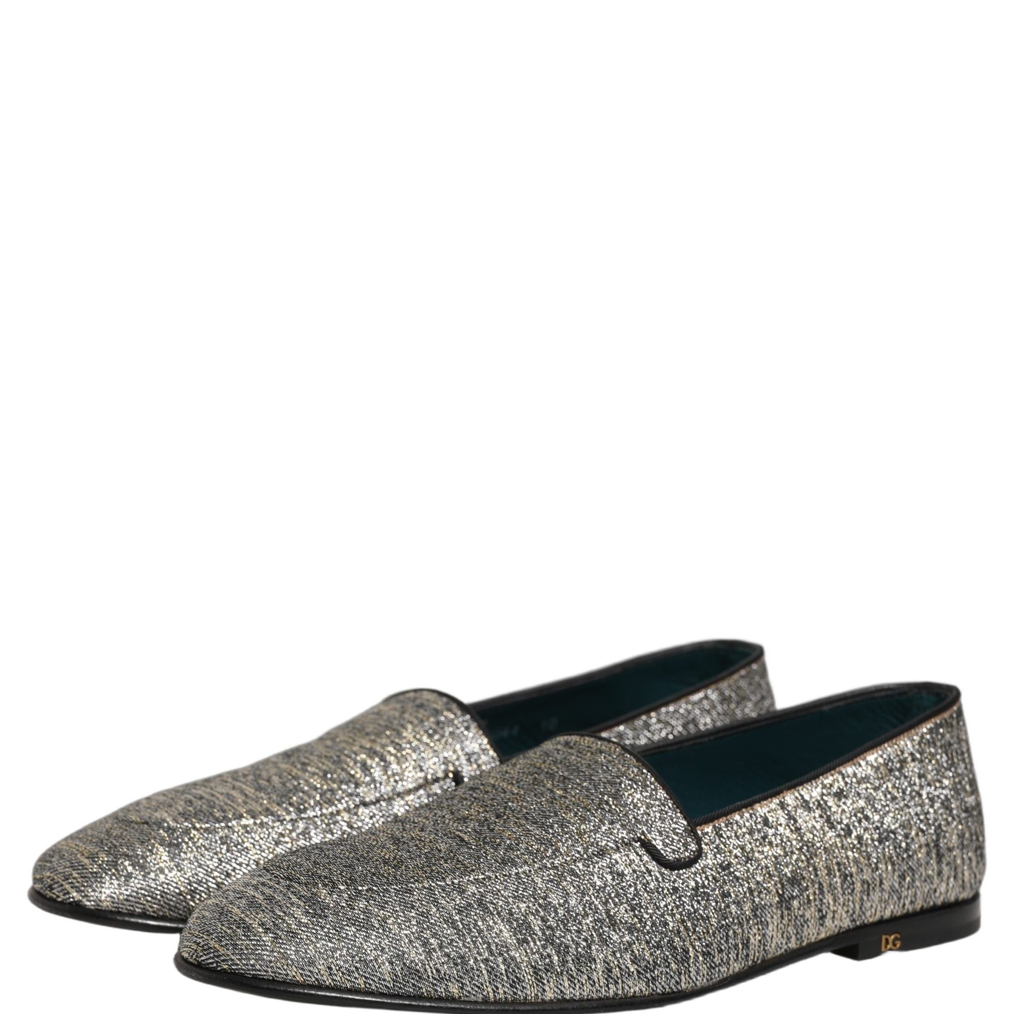 Dolce & Gabbana Gray Lurex Glitter Men Dress Loafers Shoes