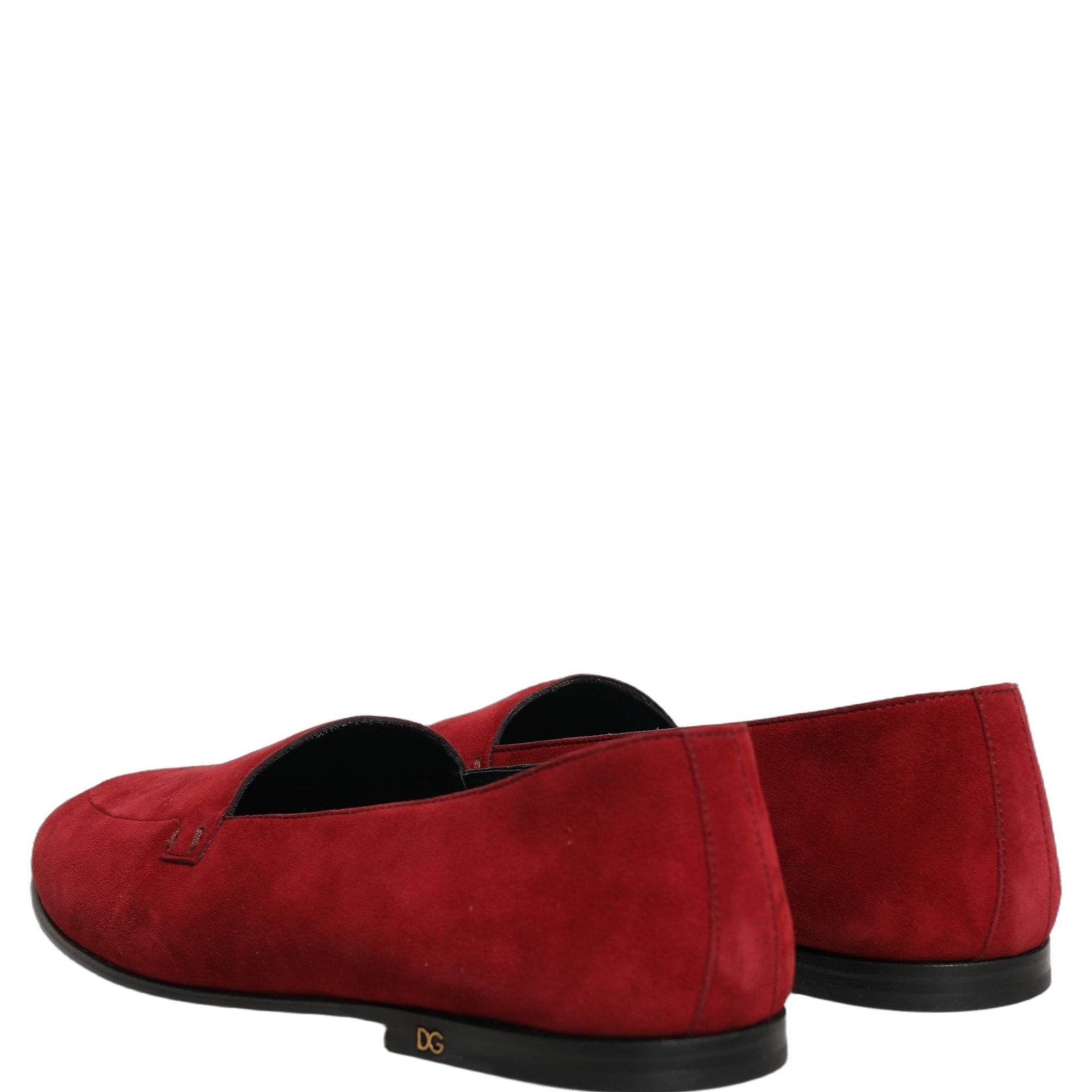 Dolce & Gabbana Red Suede Logo Slip On Flats Loafers Shoes