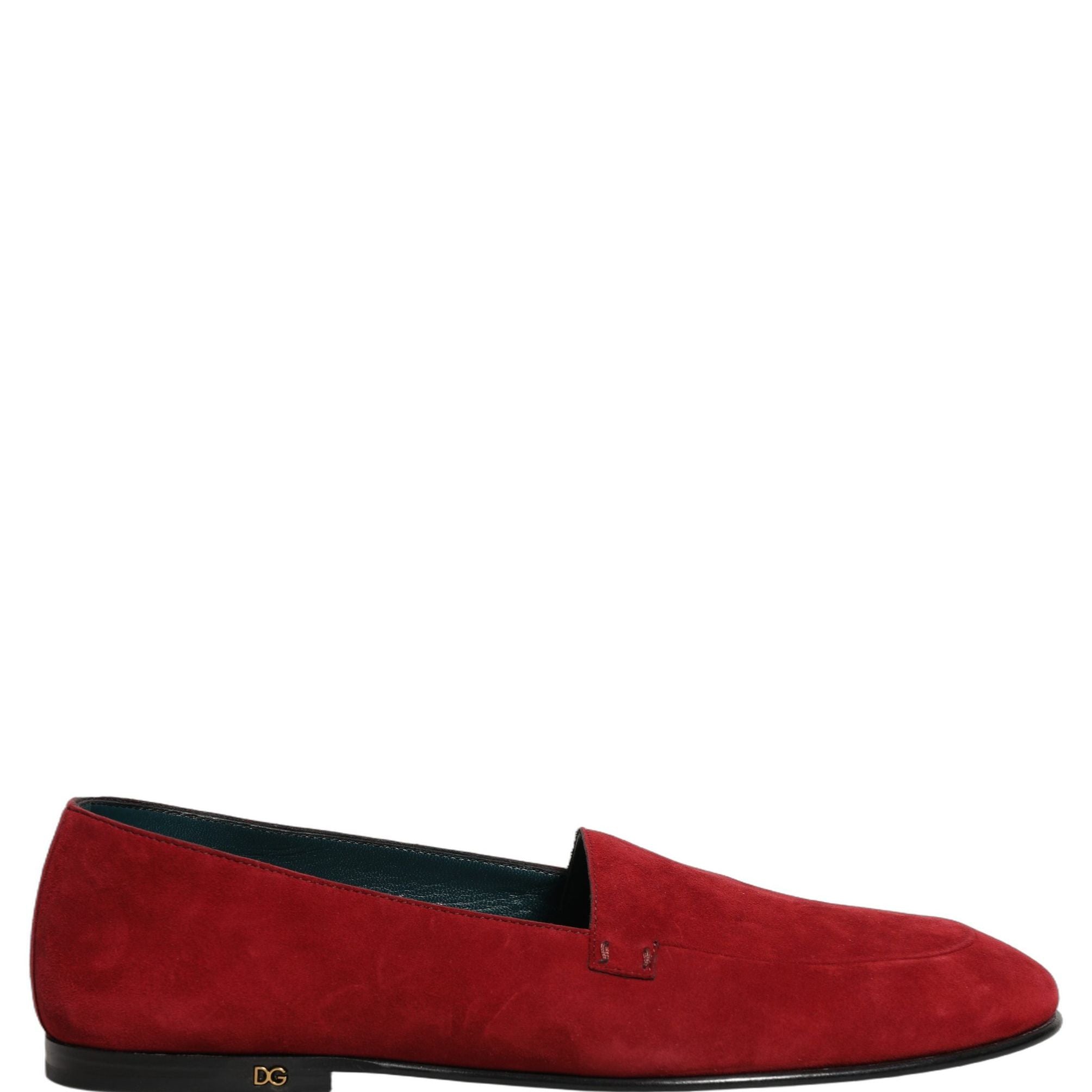 Dolce & Gabbana Red Suede Logo Slip On Flats Loafers Shoes