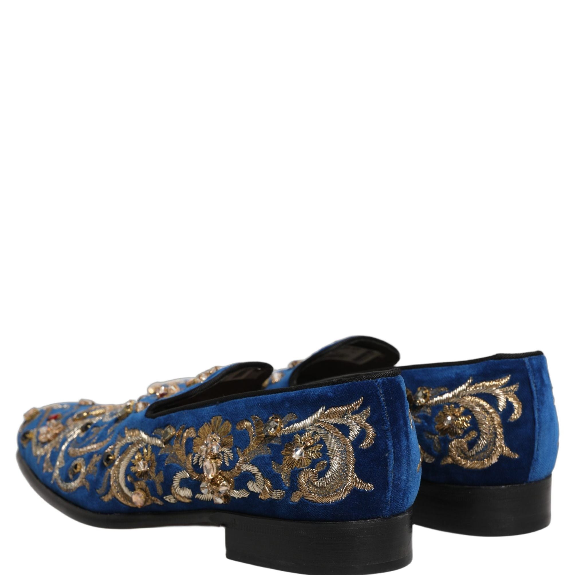 Dolce & Gabbana Blue Velvet Embellished Dress Loafers Shoes