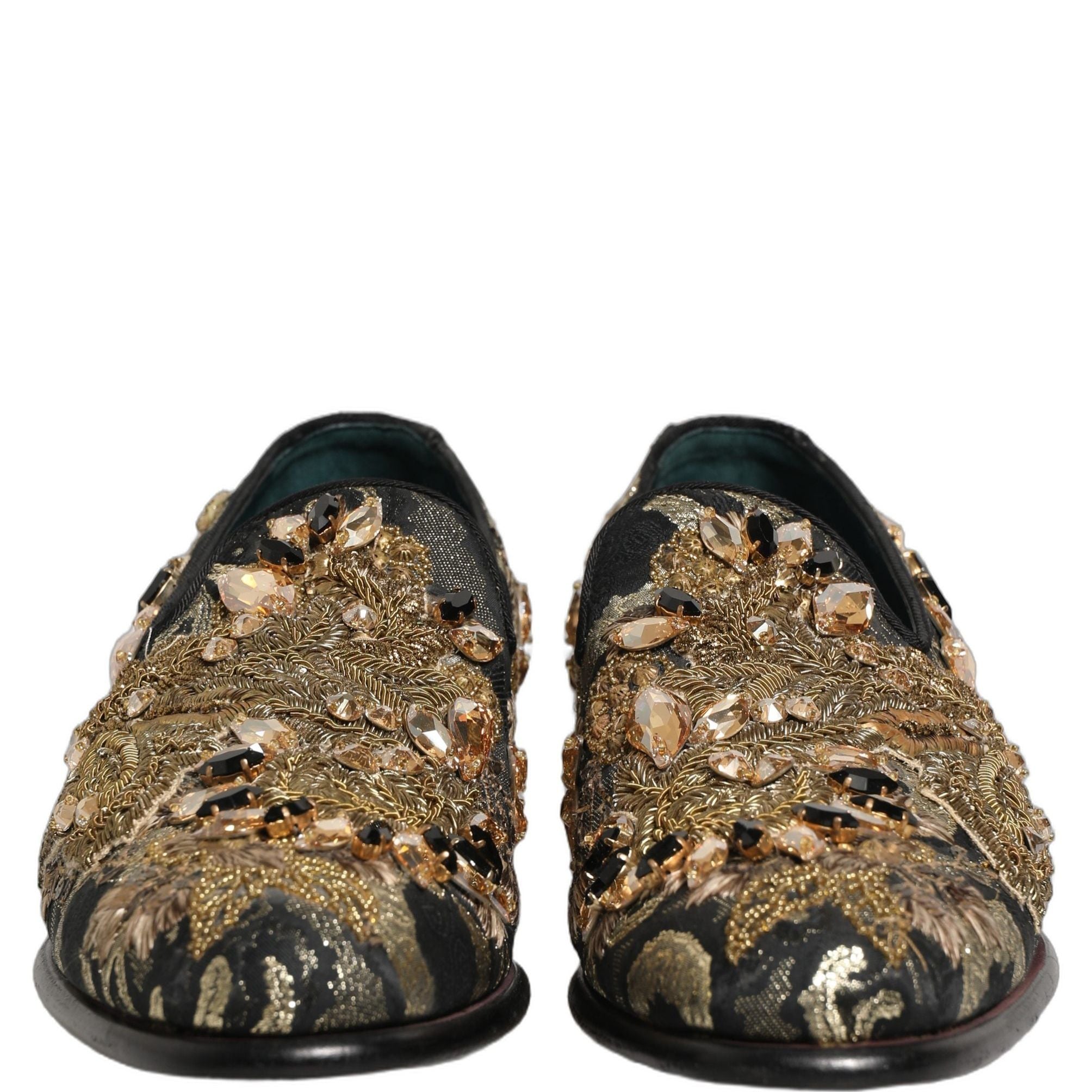 Dolce & Gabbana Black Velvet Embellished Dress Loafers Shoes