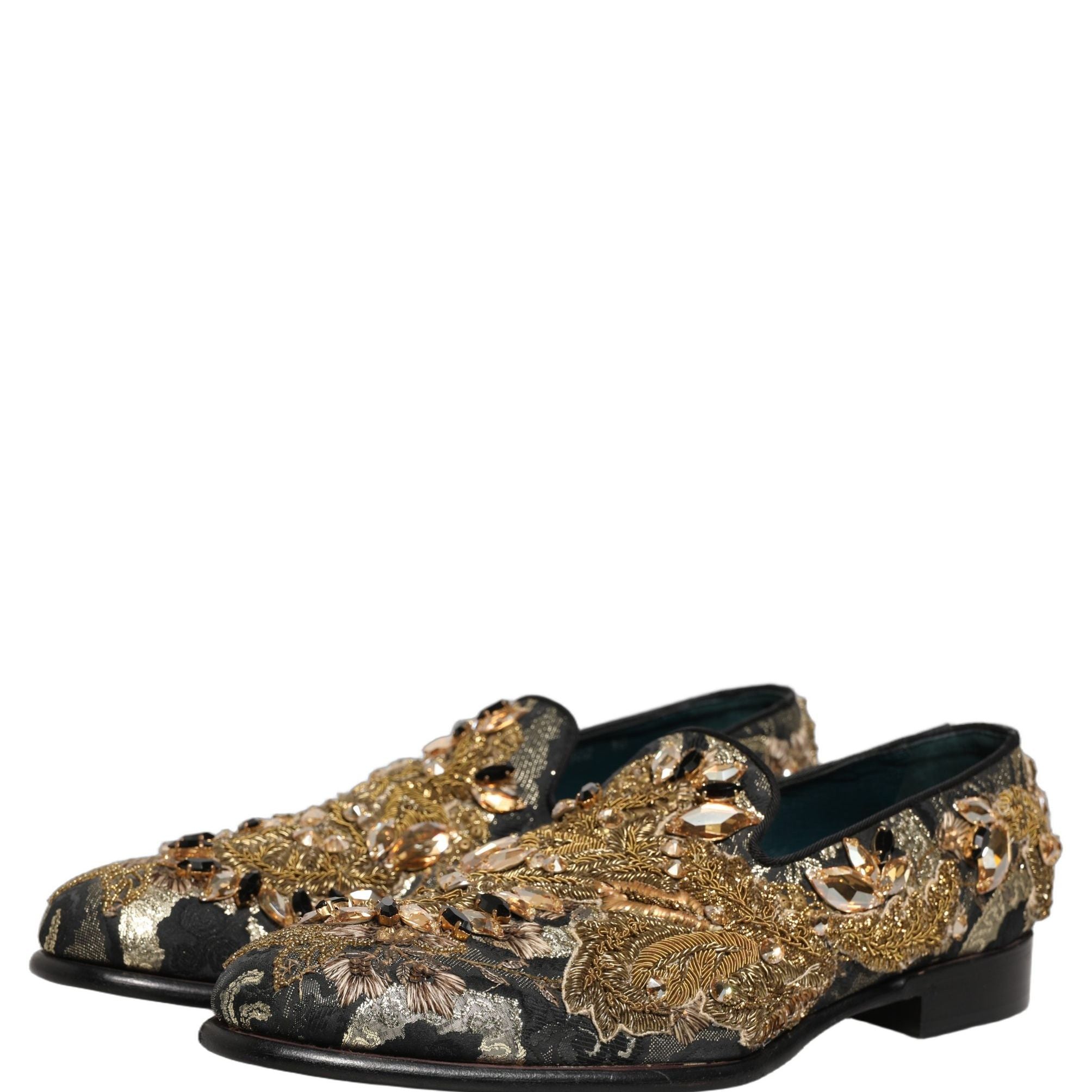 Dolce & Gabbana Black Velvet Embellished Dress Loafers Shoes