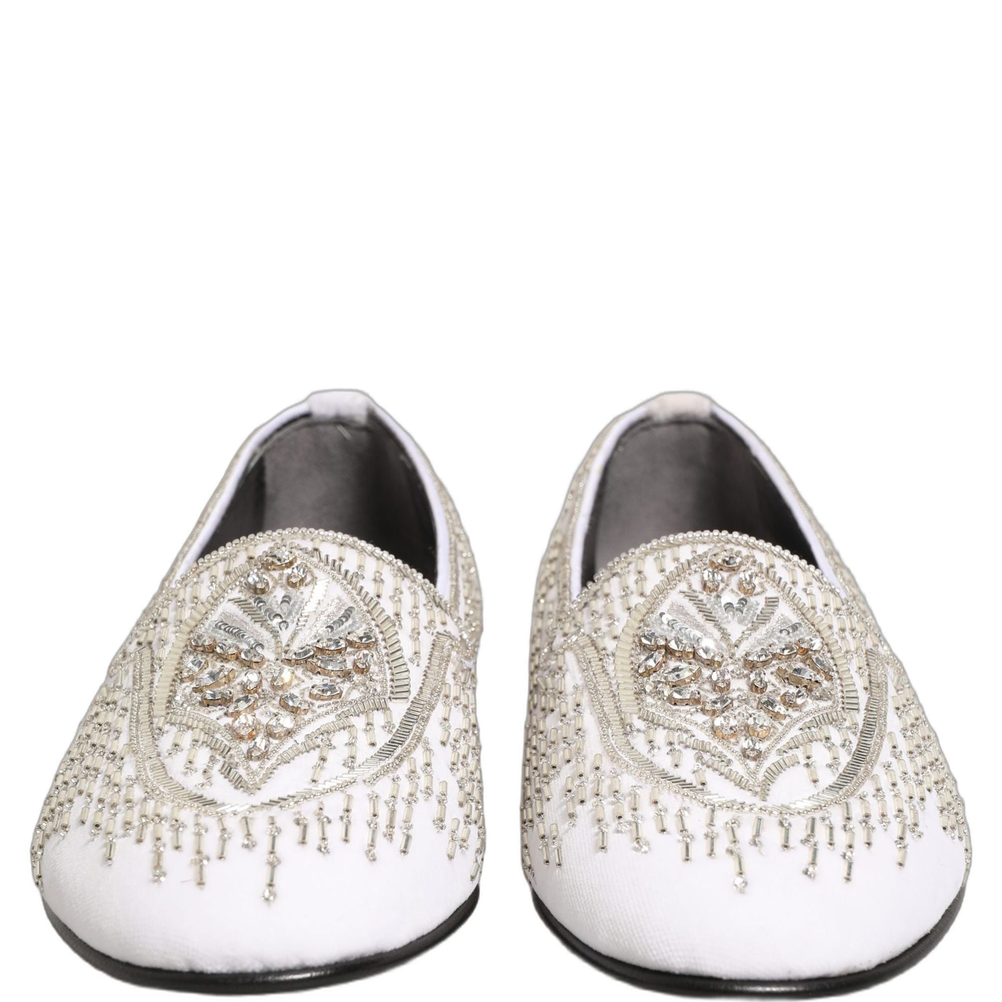 Dolce & Gabbana White Satin Embellished Dress Loafers Shoes