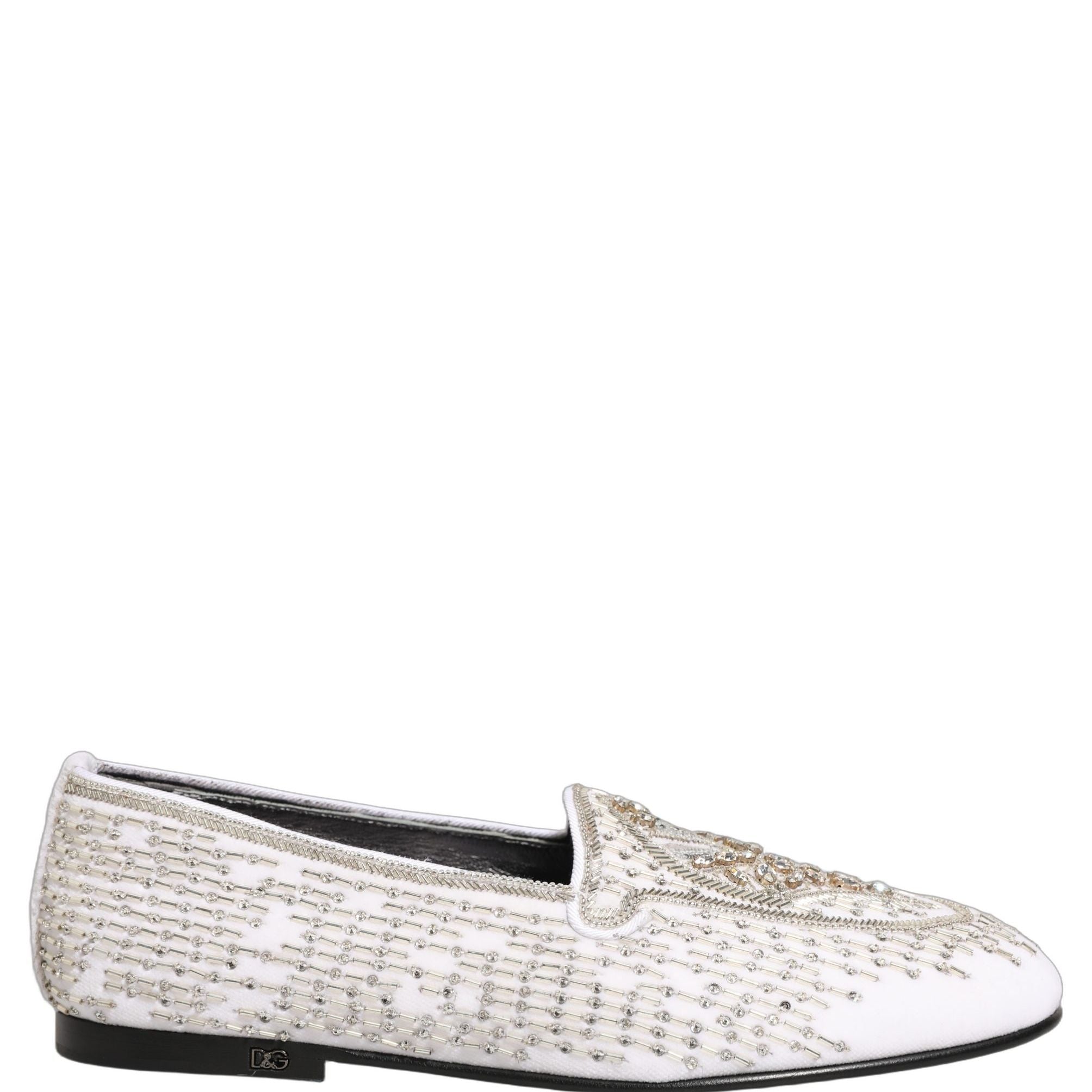 Dolce & Gabbana White Satin Embellished Dress Loafers Shoes