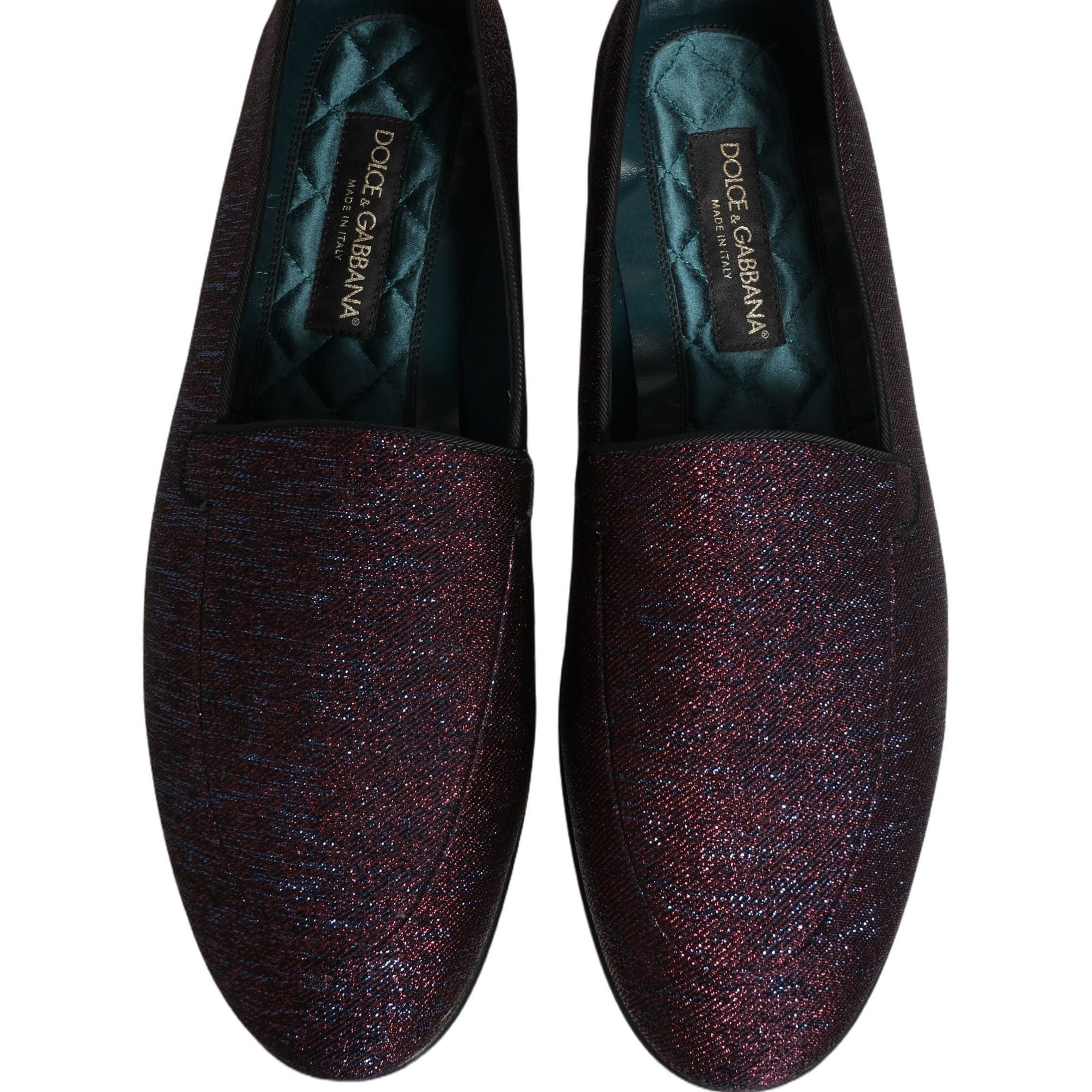 Dolce & Gabbana Maroon Glitter Lurex Logo Dress Loafers Shoes