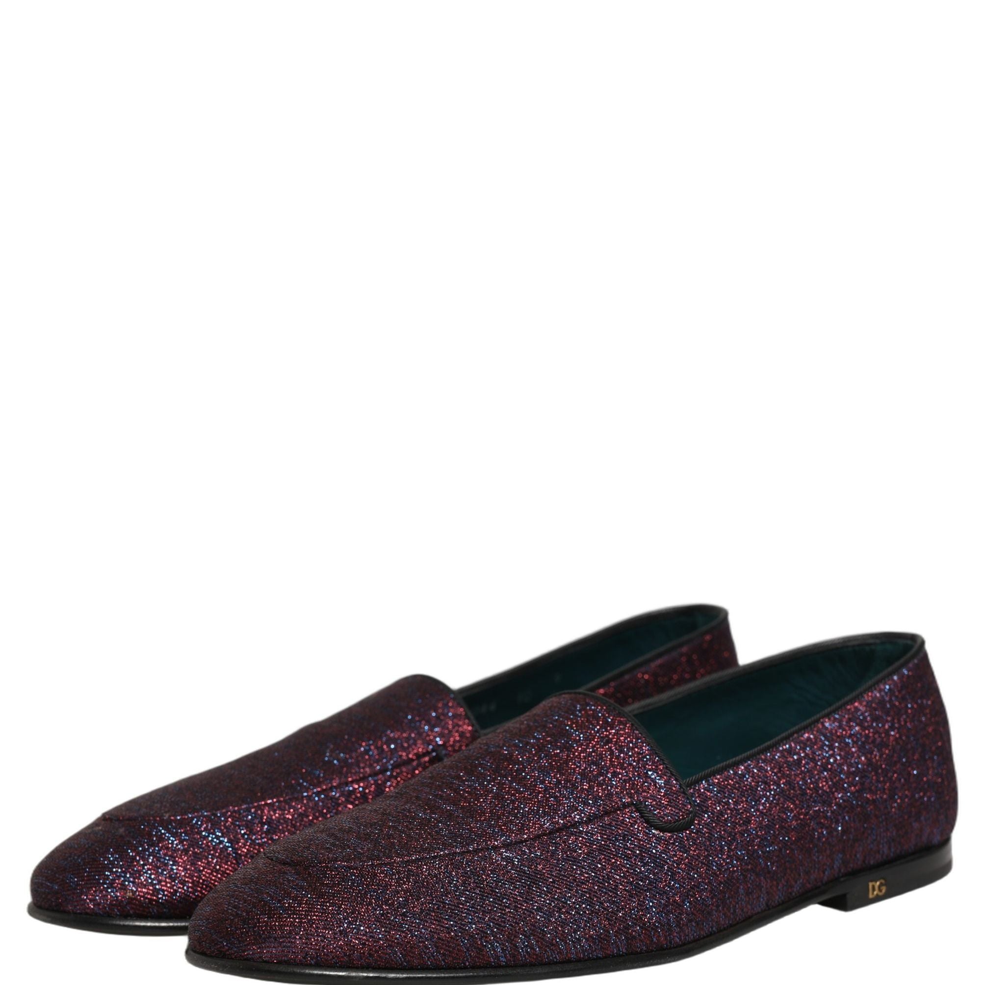 Dolce & Gabbana Maroon Glitter Lurex Logo Dress Loafers Shoes