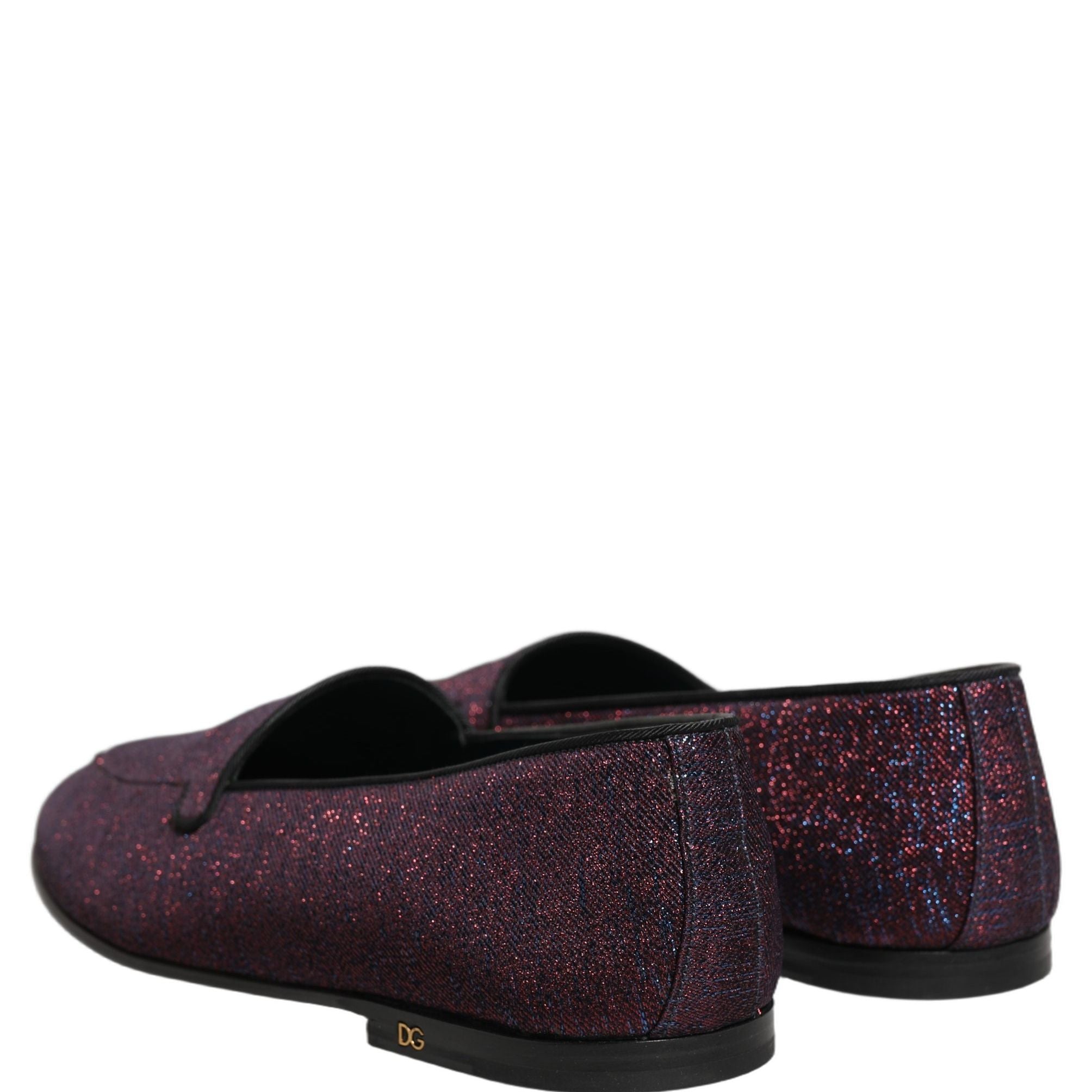 Dolce & Gabbana Maroon Glitter Lurex Logo Dress Loafers Shoes