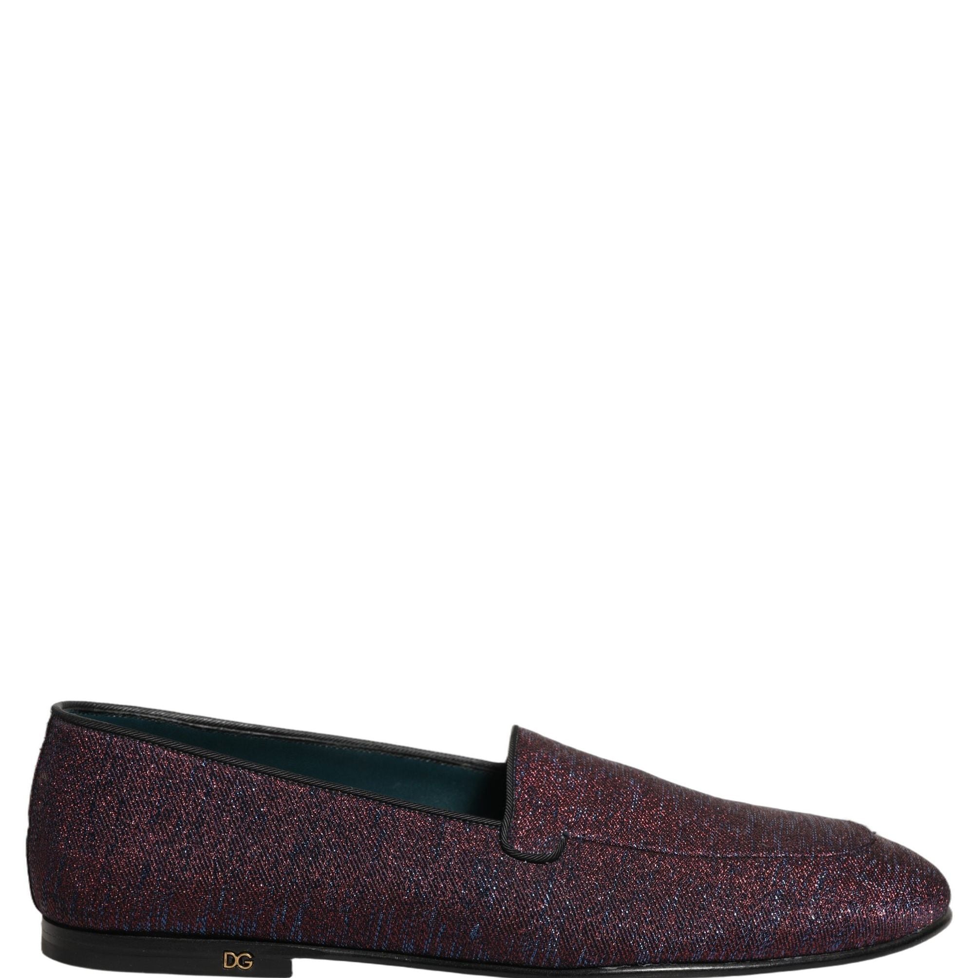 Dolce & Gabbana Maroon Glitter Lurex Logo Dress Loafers Shoes