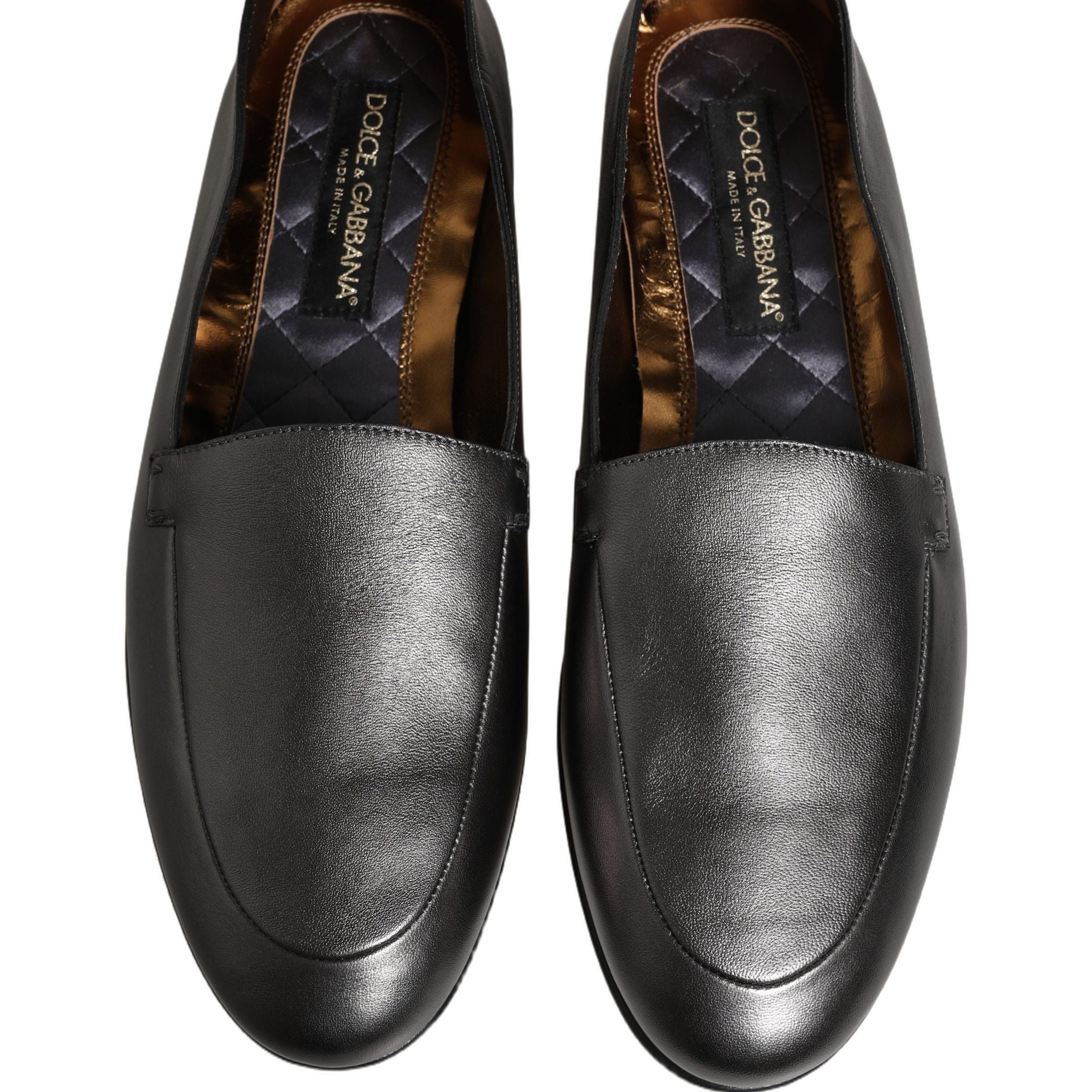 Dolce & Gabbana Silver Leather DG Logo Slip On Loafers Shoes