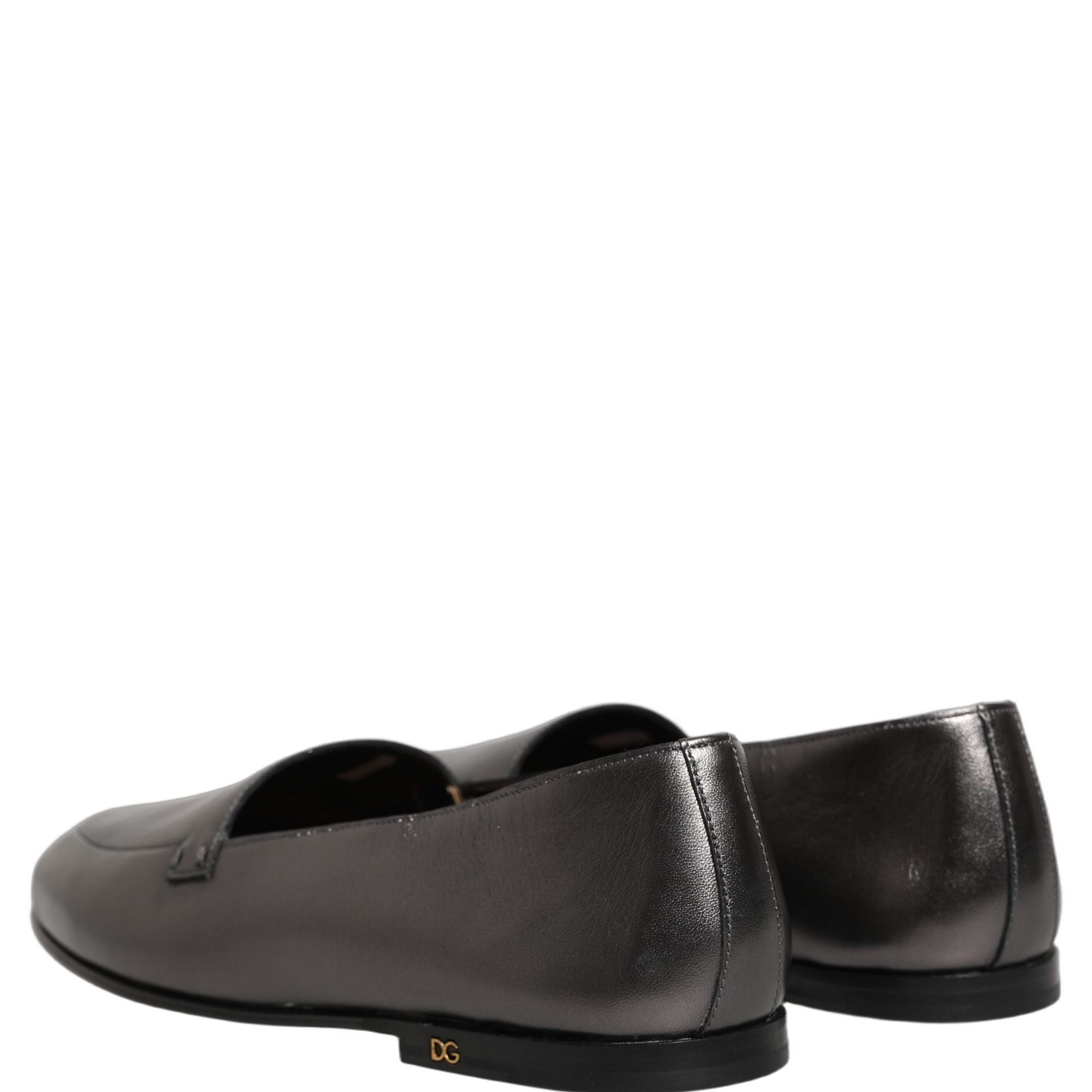 Dolce & Gabbana Silver Leather DG Logo Slip On Loafers Shoes