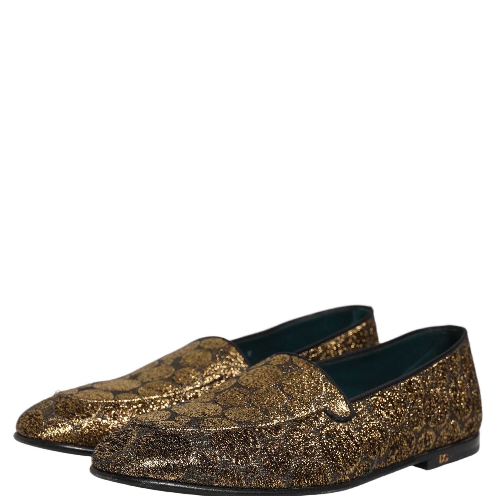 Dolce & Gabbana Gold Lurex Glitter Men Slip On Loafers Shoes