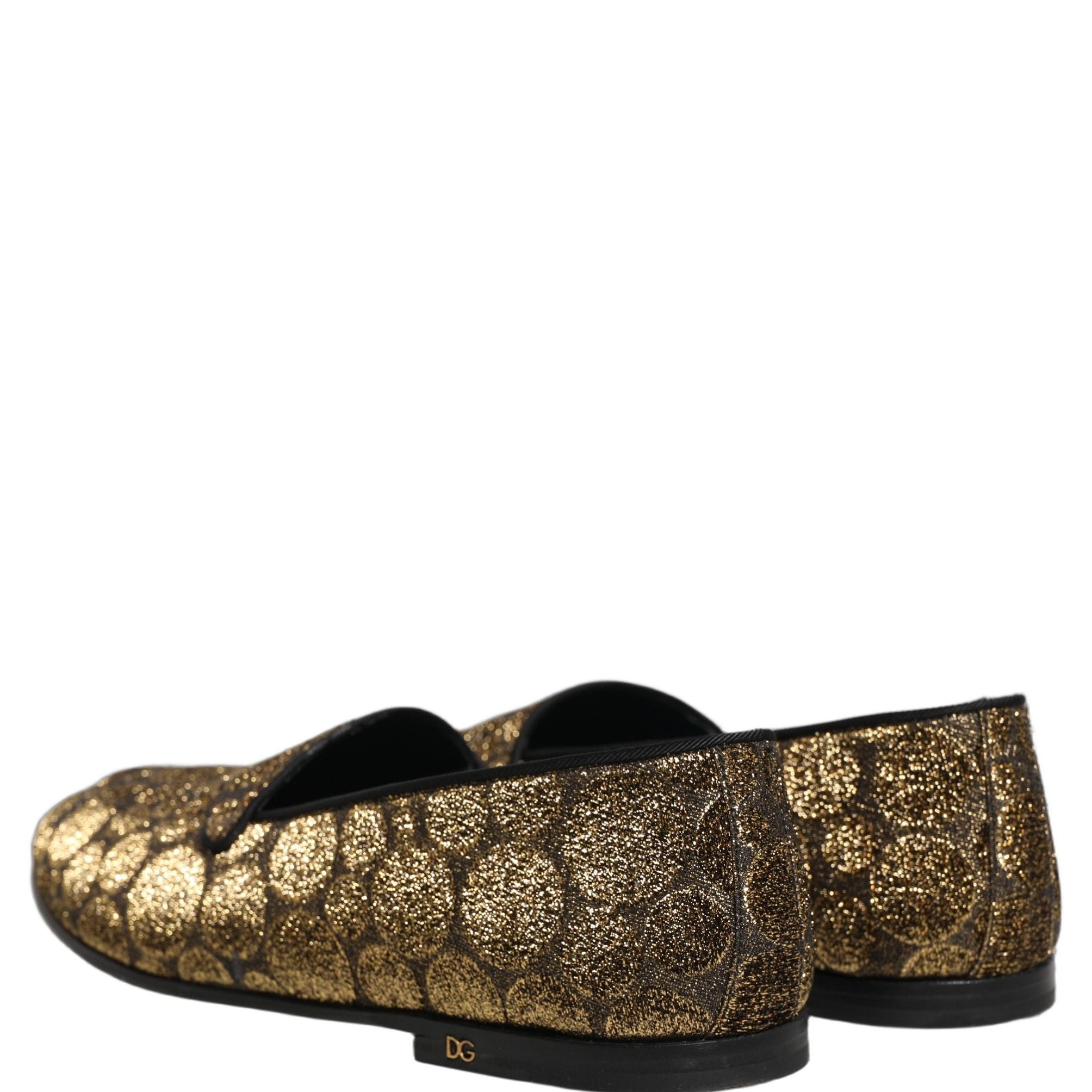 Dolce & Gabbana Gold Lurex Glitter Men Slip On Loafers Shoes