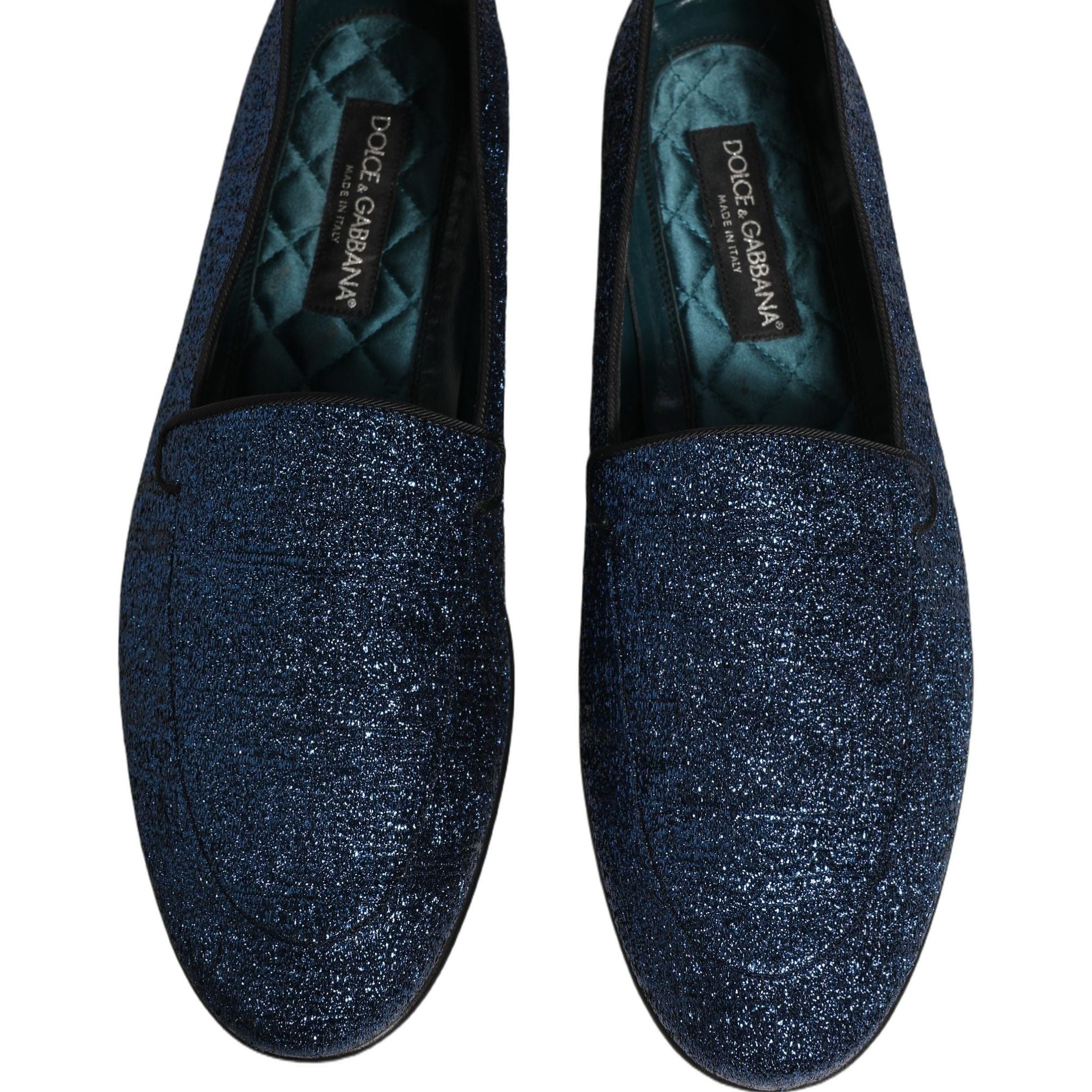 Dolce & Gabbana Blue Glitter Lurex DG Logo Dress Loafers Shoes