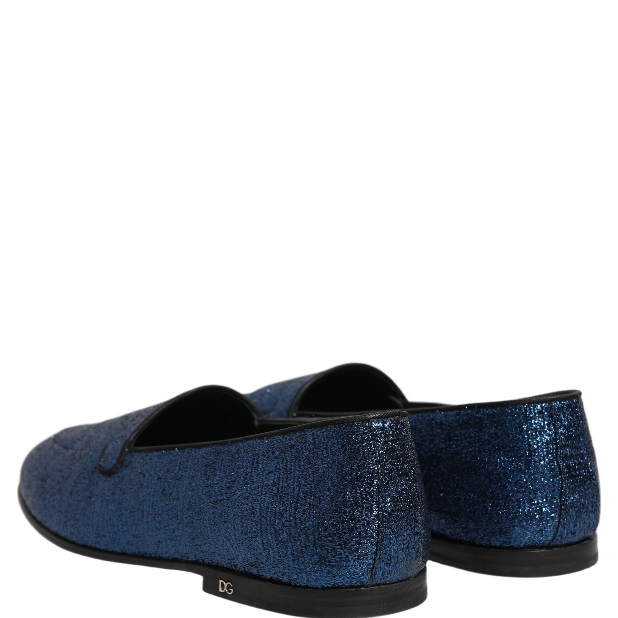 Dolce & Gabbana Blue Glitter Lurex DG Logo Dress Loafers Shoes