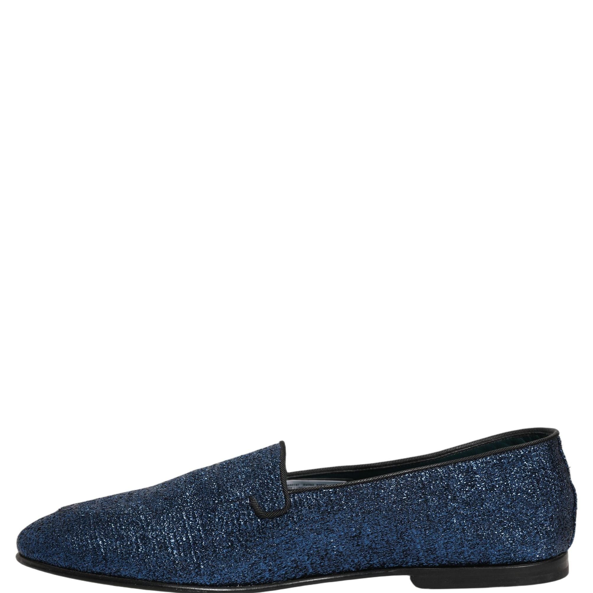 Dolce & Gabbana Blue Glitter Lurex DG Logo Dress Loafers Shoes