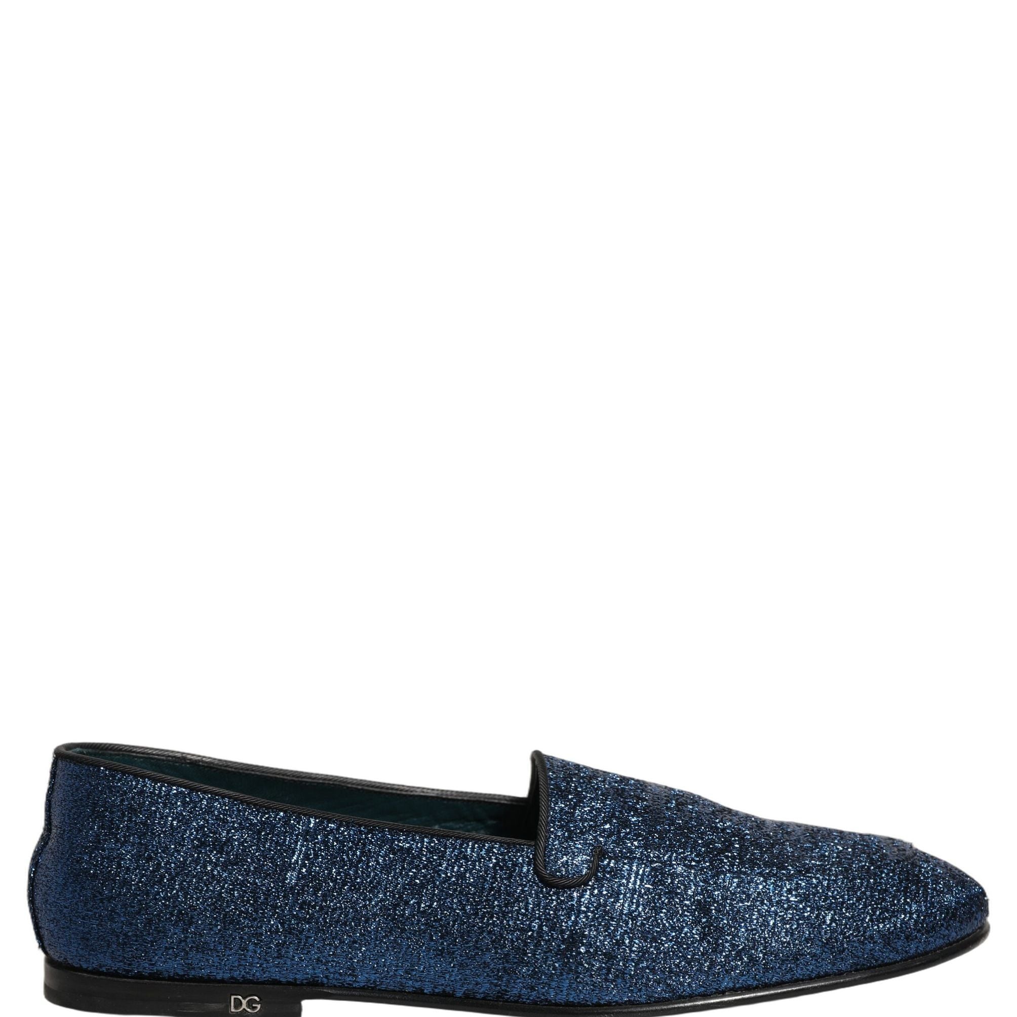 Dolce & Gabbana Blue Glitter Lurex DG Logo Dress Loafers Shoes