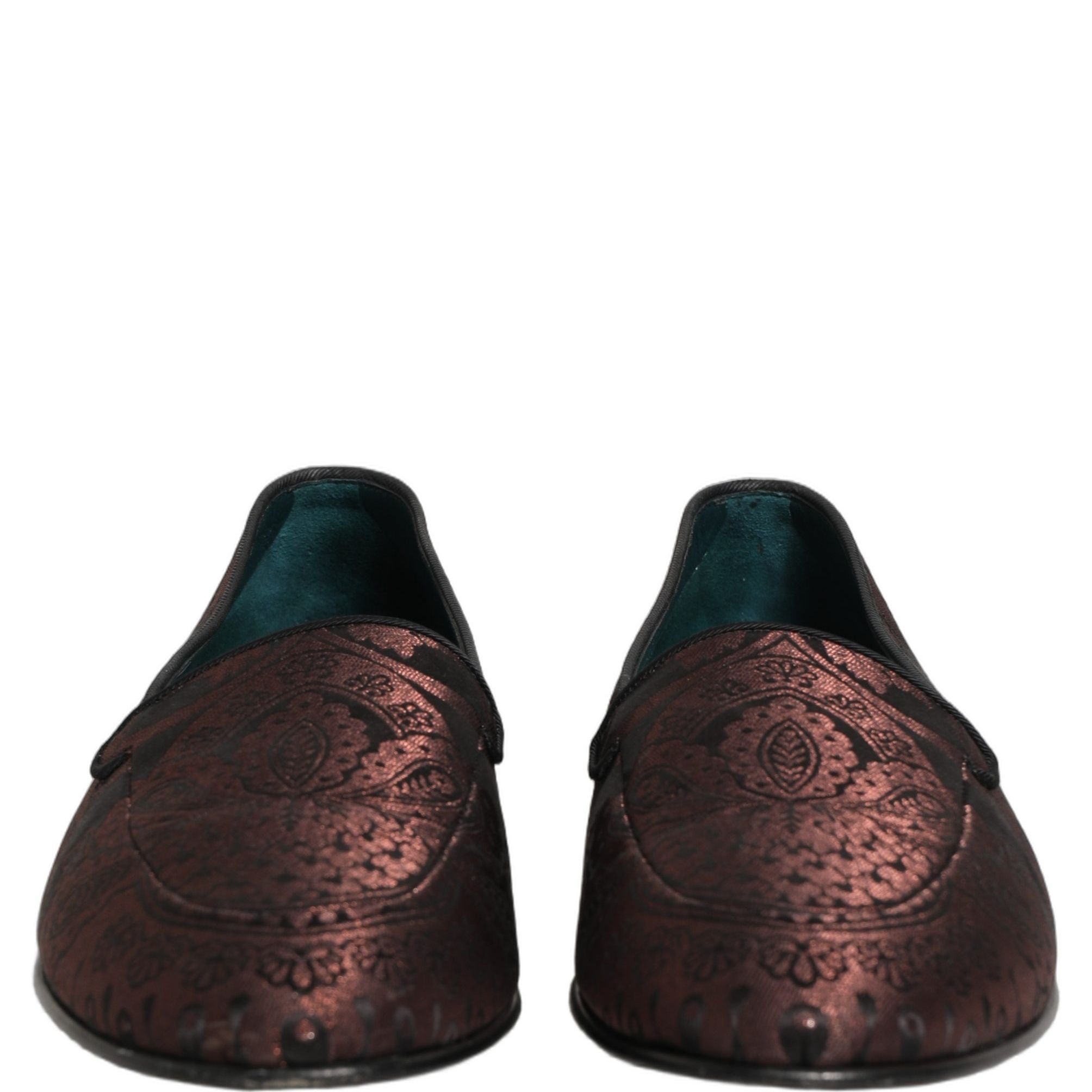 Dolce & Gabbana Maroon Jacquard Leather Slip On Loafers Shoes