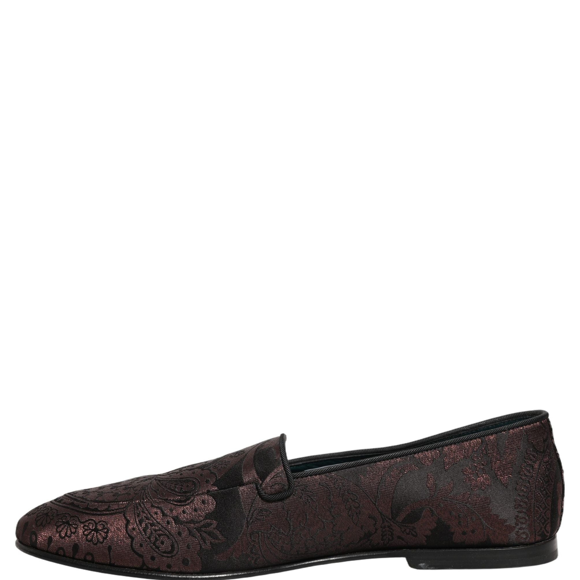 Dolce & Gabbana Maroon Jacquard Leather Slip On Loafers Shoes