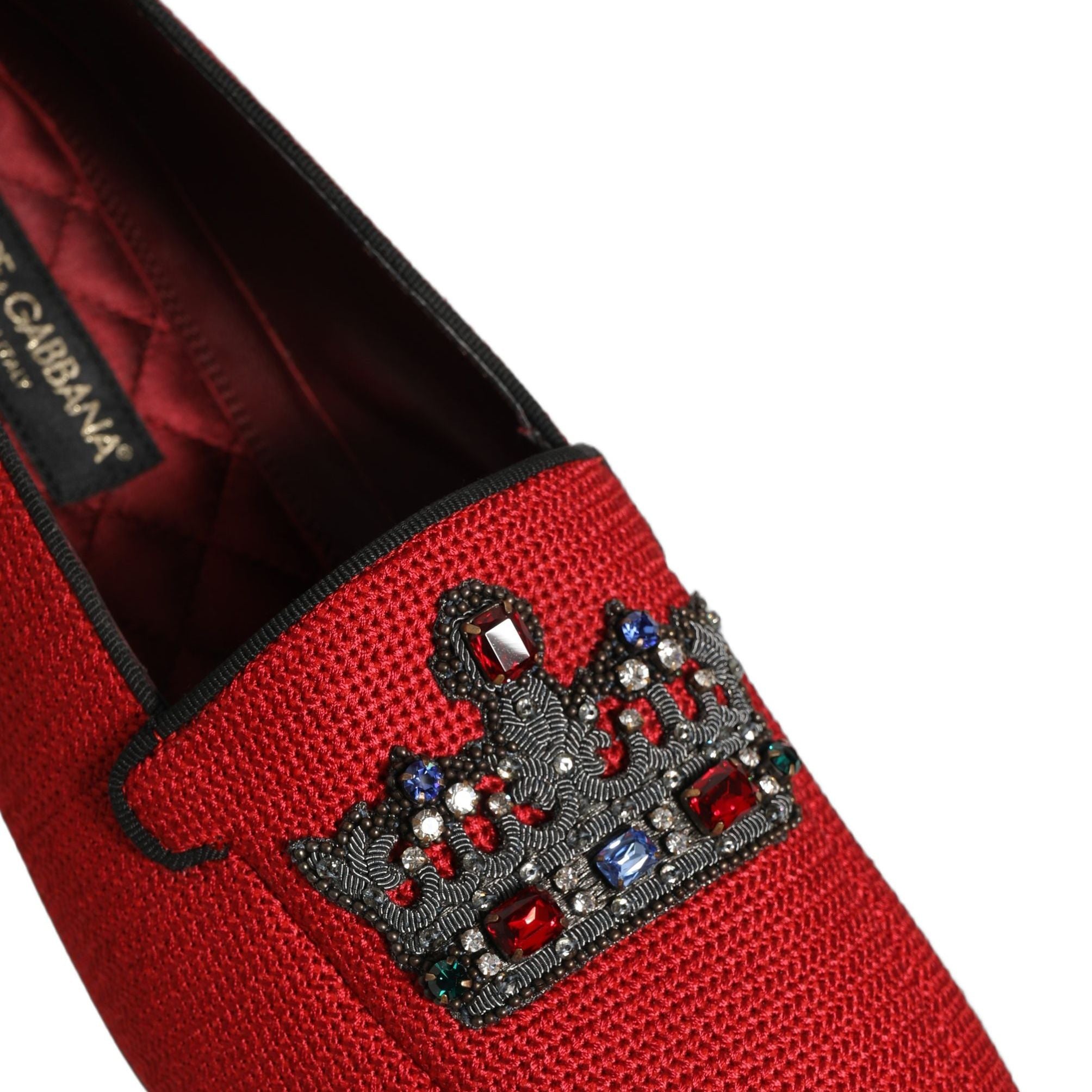 Dolce & Gabbana Red Crown Embellished Dress Loafers Shoes