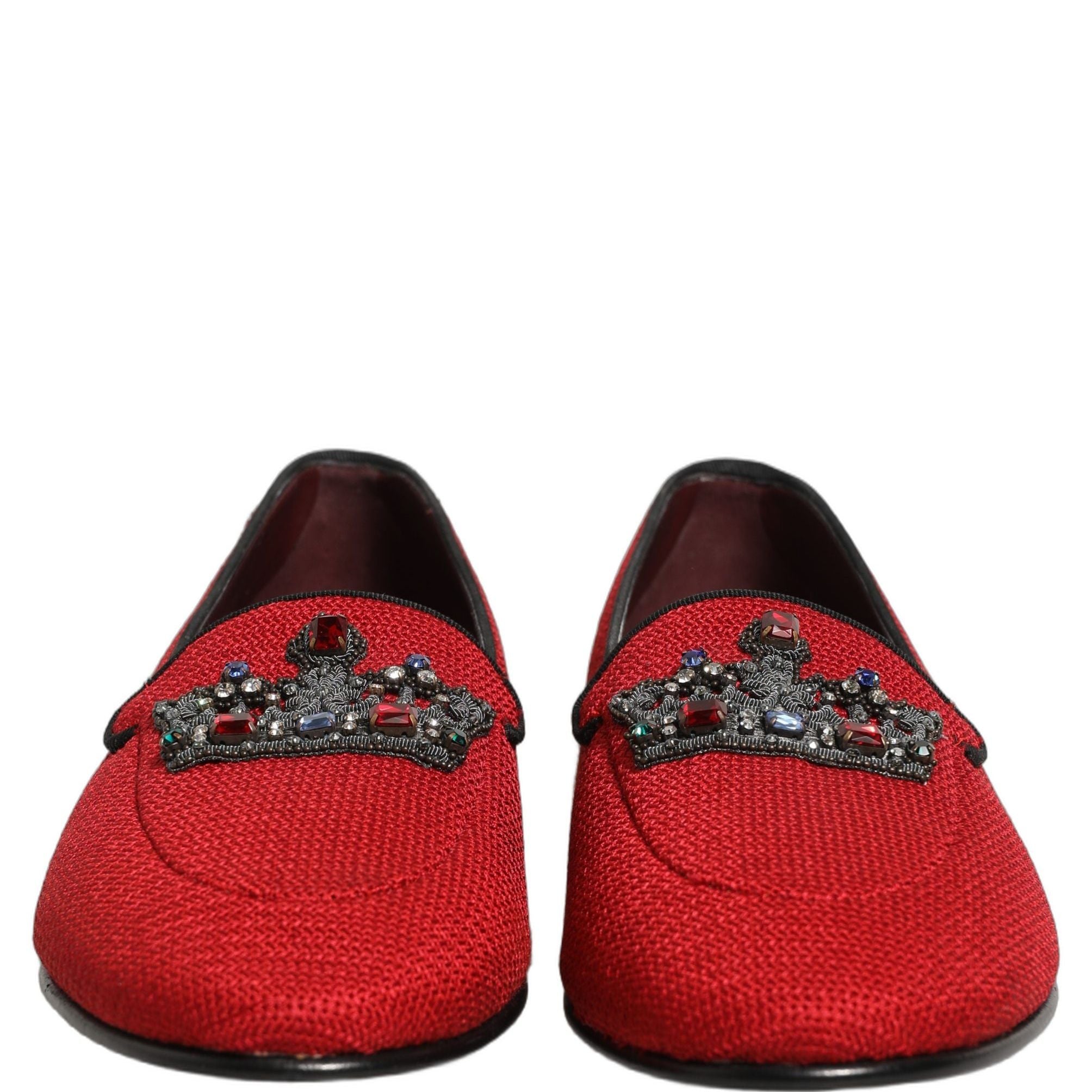 Dolce & Gabbana Red Crown Embellished Dress Loafers Shoes