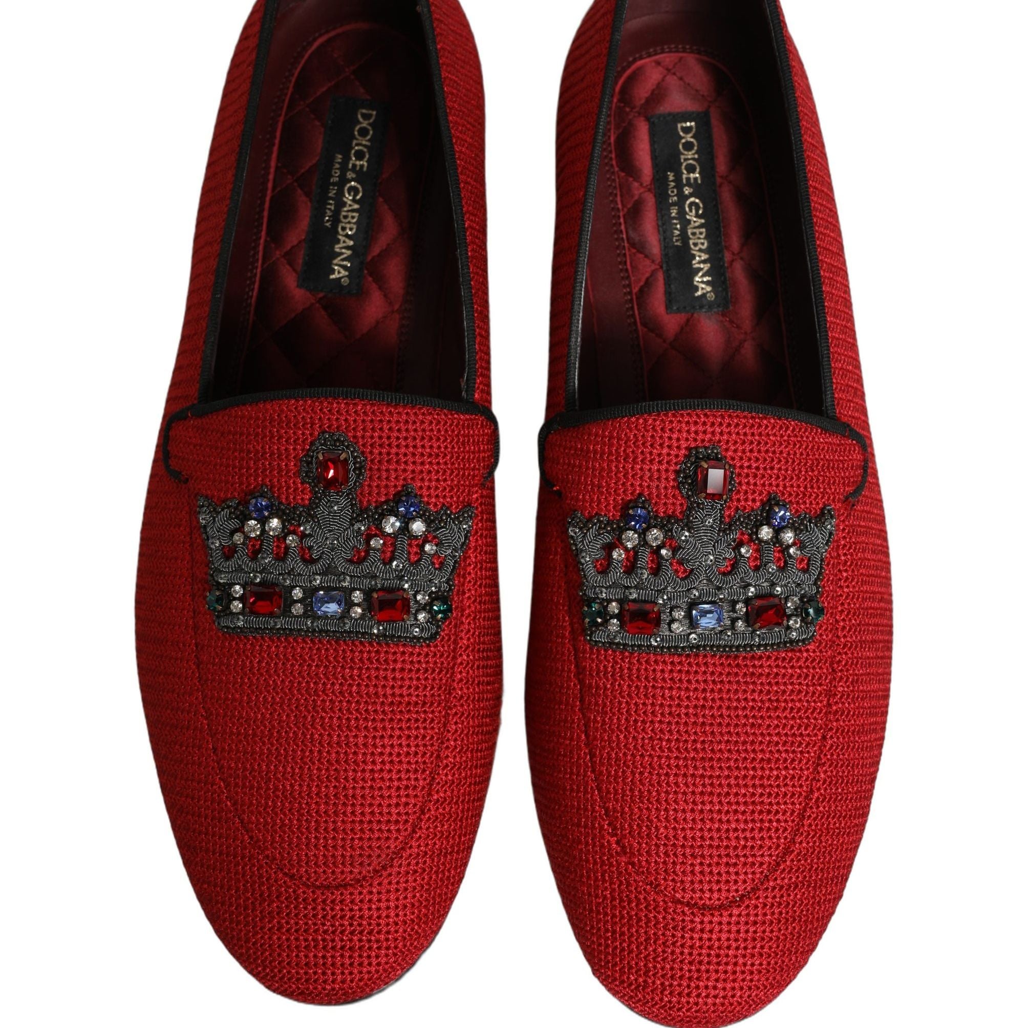 Dolce & Gabbana Red Crown Embellished Dress Loafers Shoes