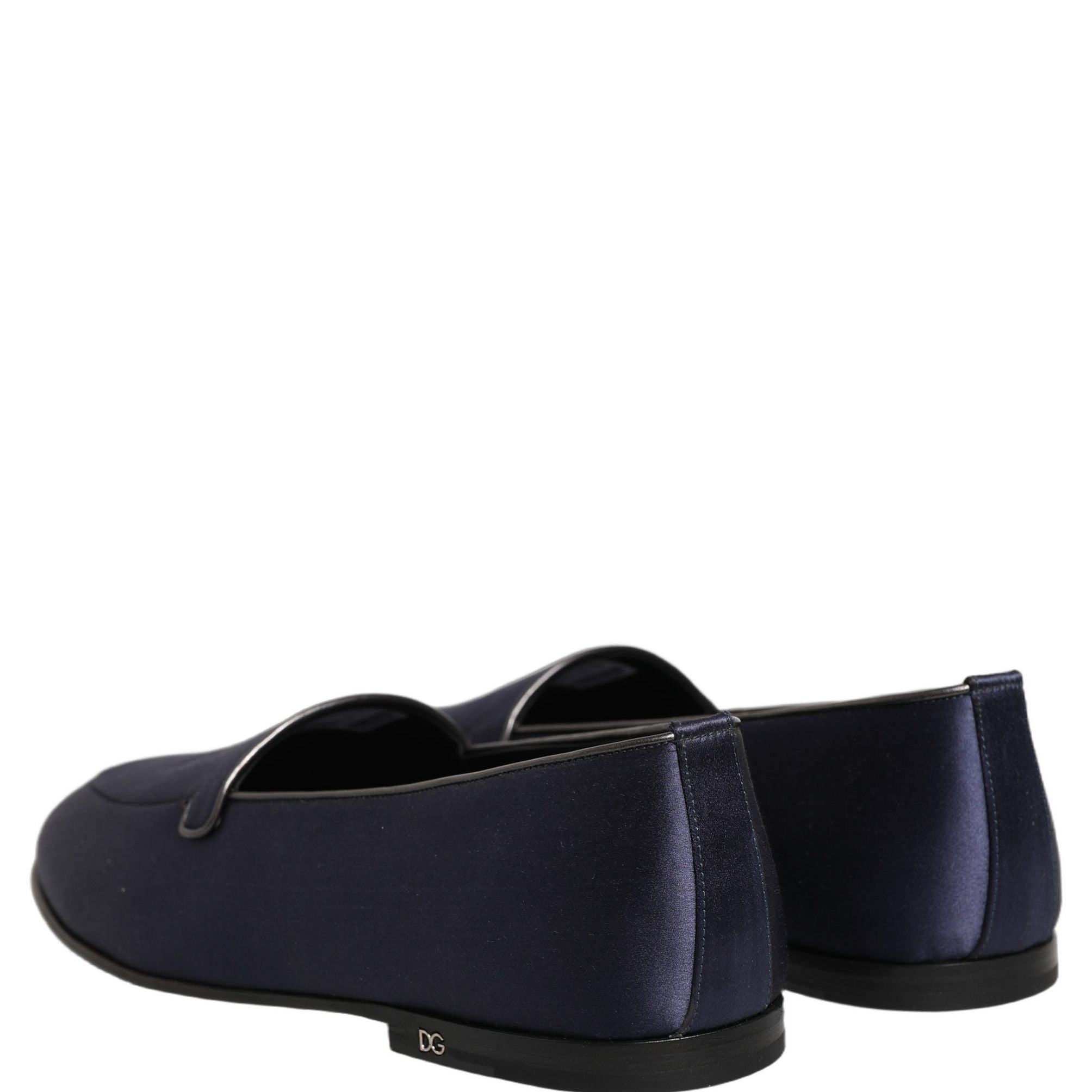 Dolce & Gabbana Navy Blue Satin DG Logo Dress Loafers Shoes