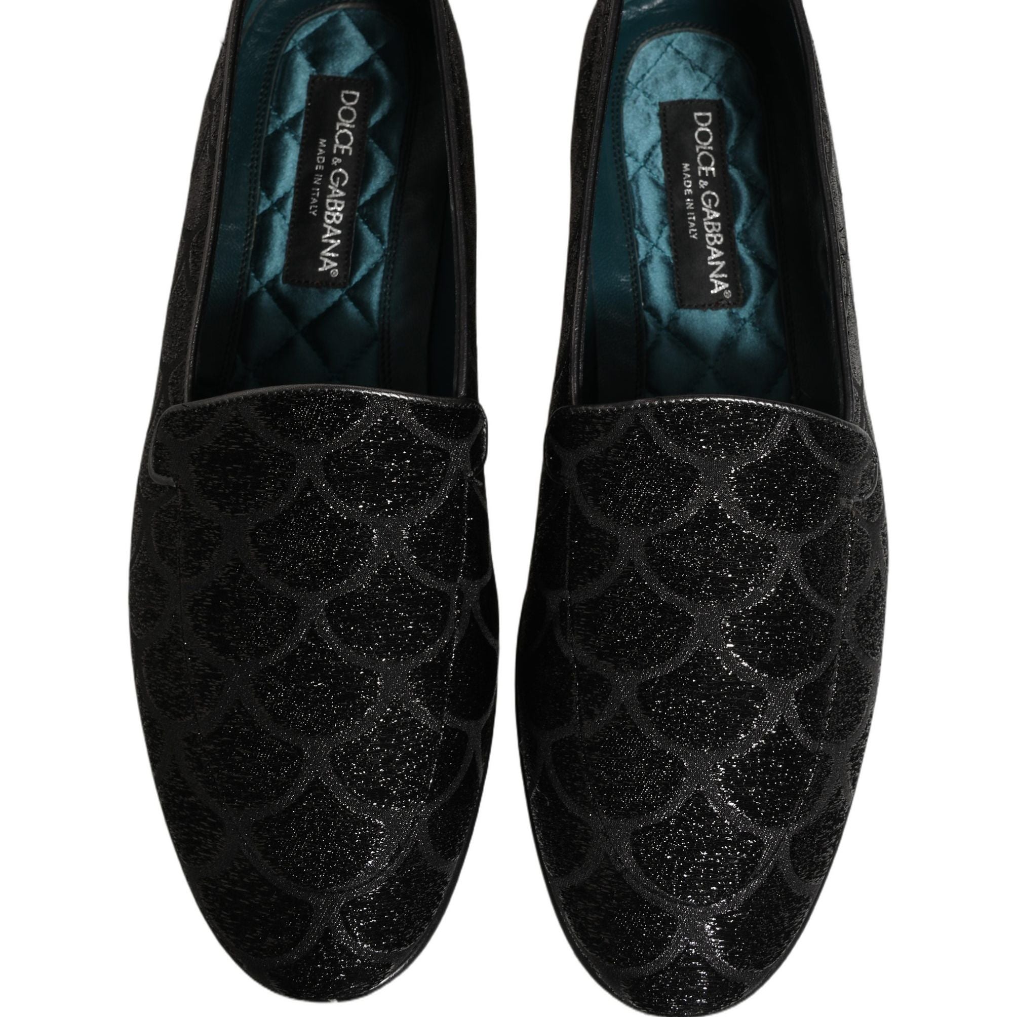 Dolce & Gabbana Black Glitter Brocade Men Dress Loafers Shoes