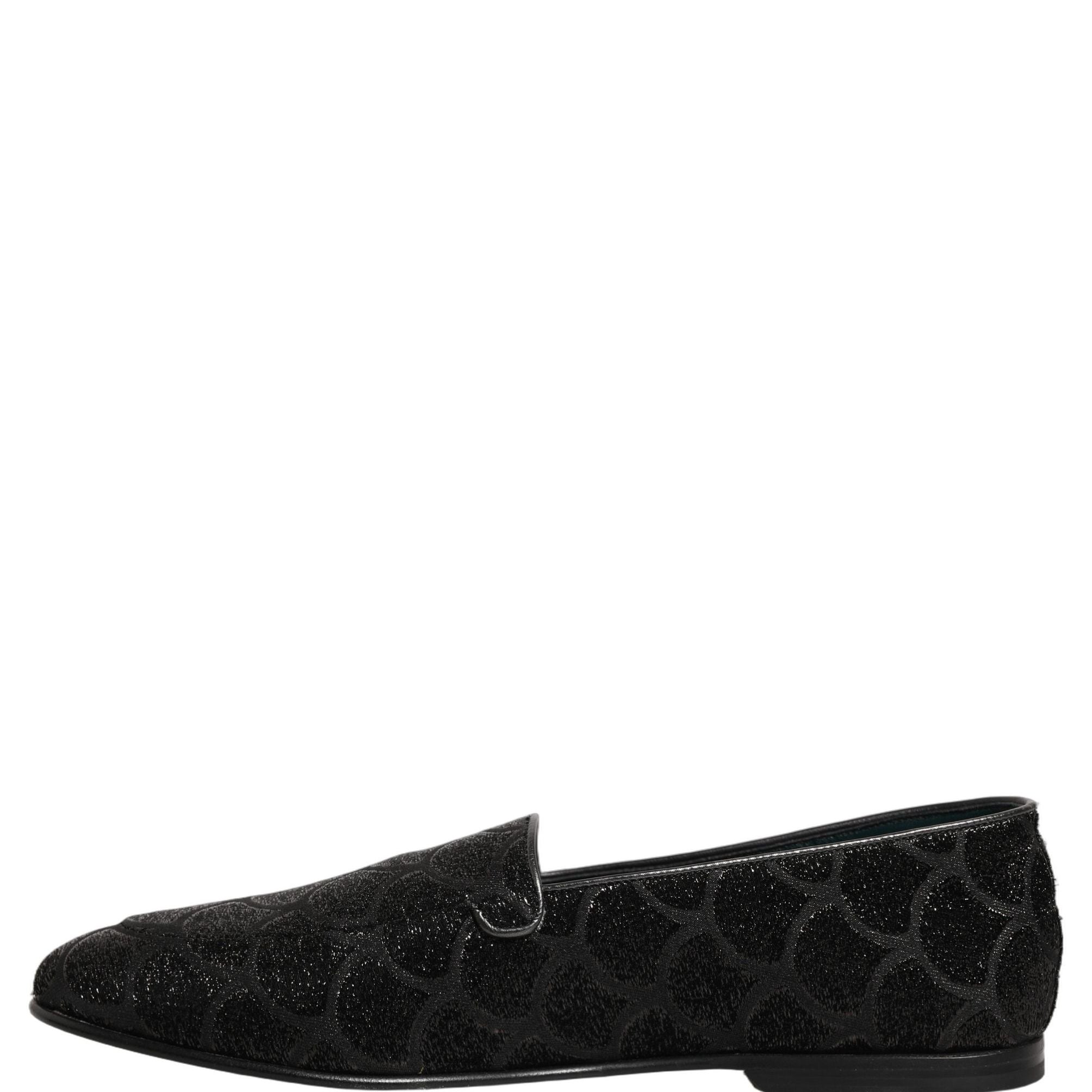 Dolce & Gabbana Black Glitter Brocade Men Dress Loafers Shoes
