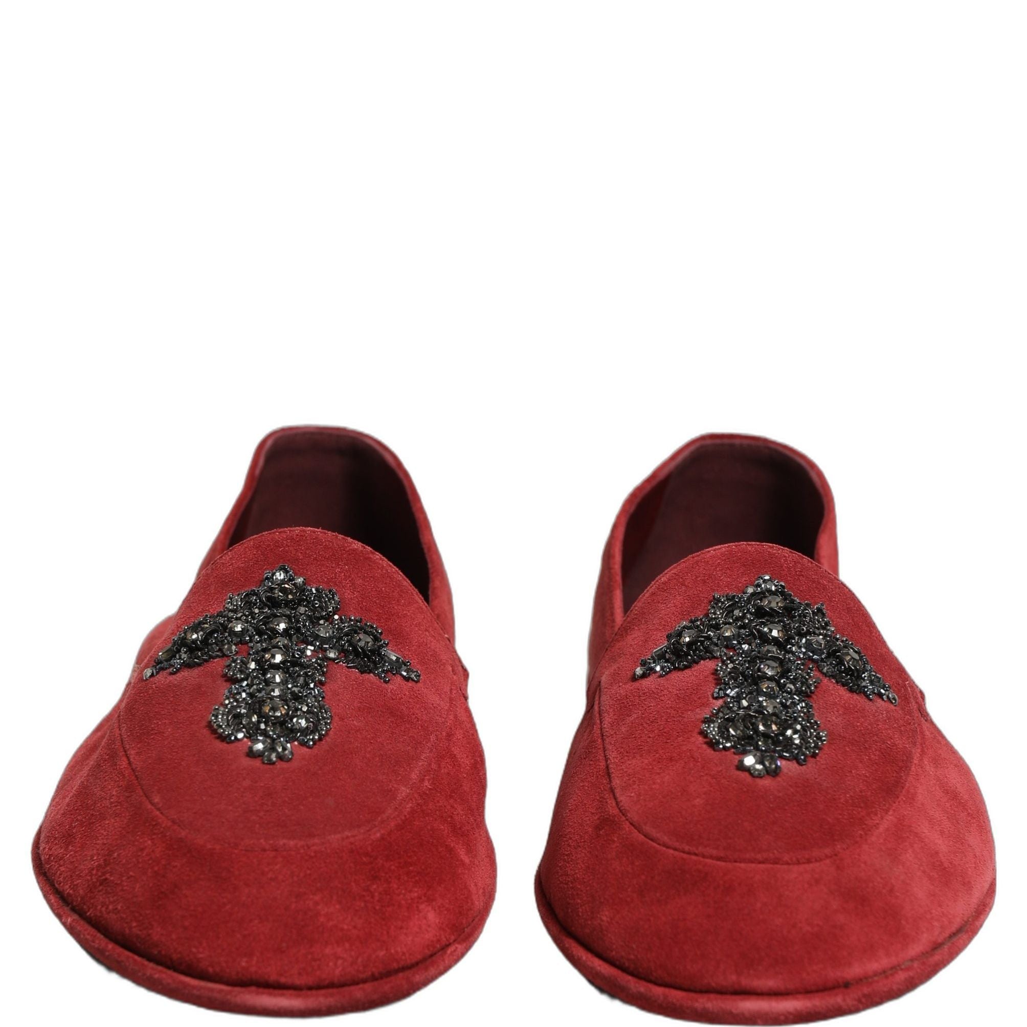 Dolce & Gabbana Red Suede Cross Slip On Dress Loafers Shoes