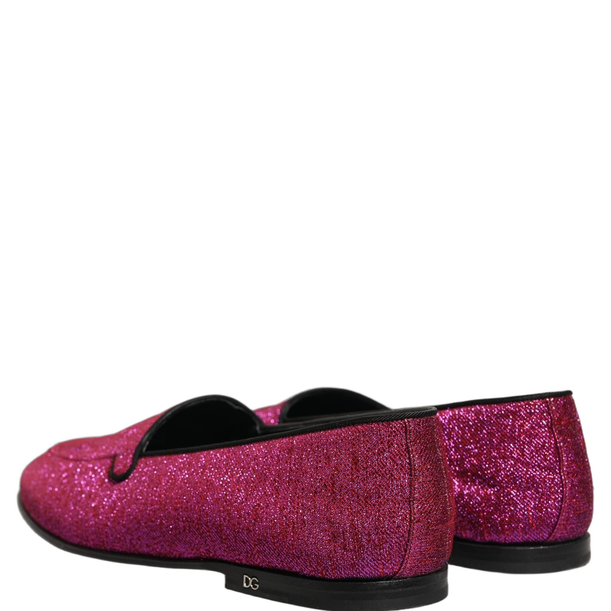 Dolce & Gabbana Pink Glitter Lurex Logo Dress Loafers Shoes