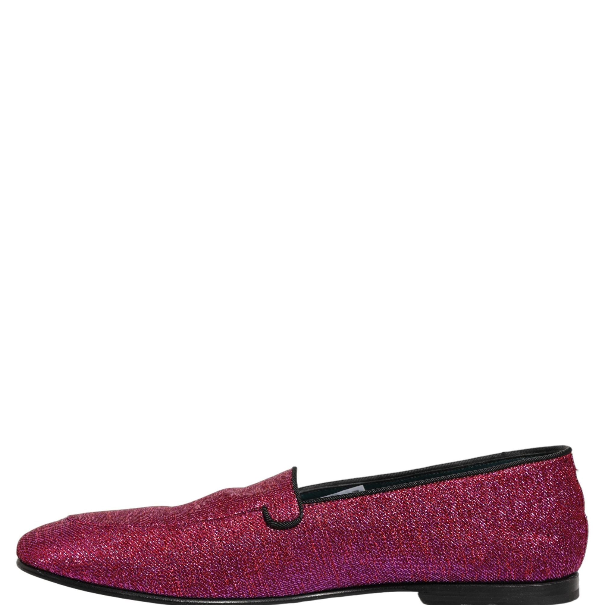 Dolce & Gabbana Pink Glitter Lurex Logo Dress Loafers Shoes