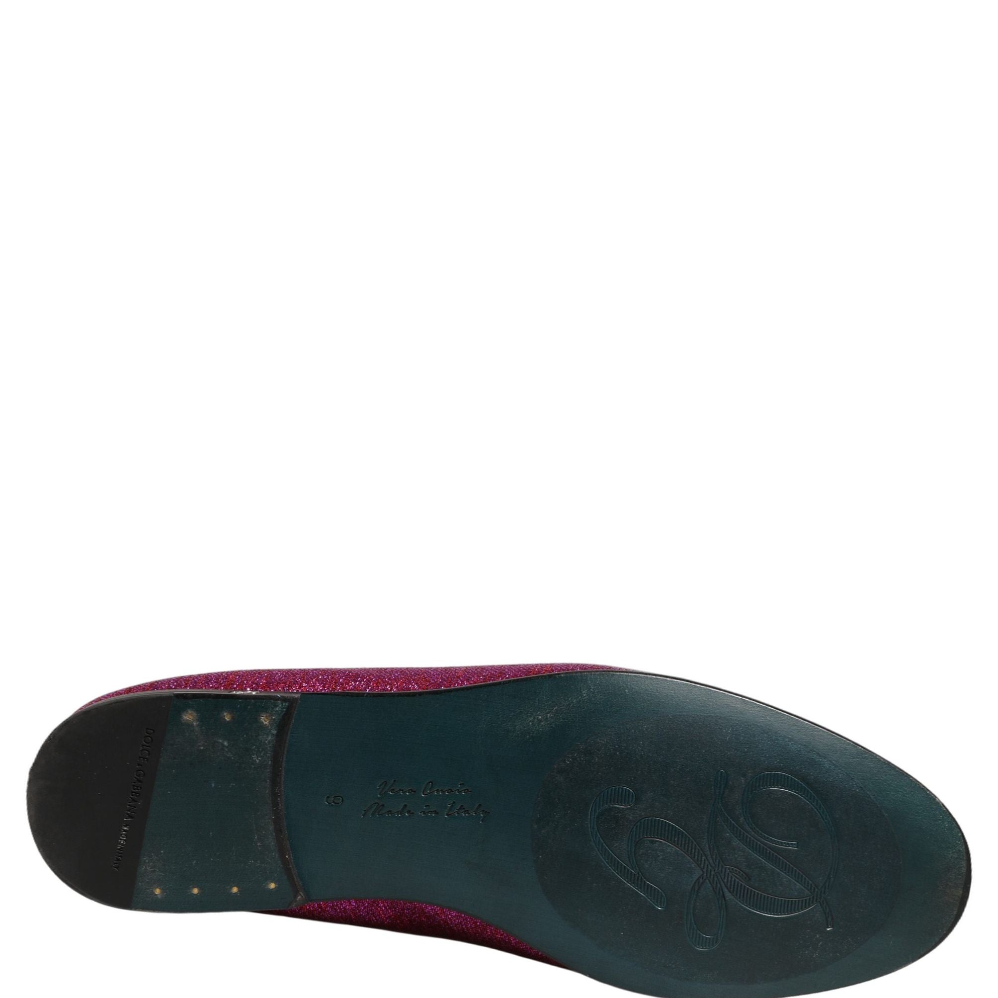Dolce & Gabbana Pink Glitter Lurex Logo Dress Loafers Shoes