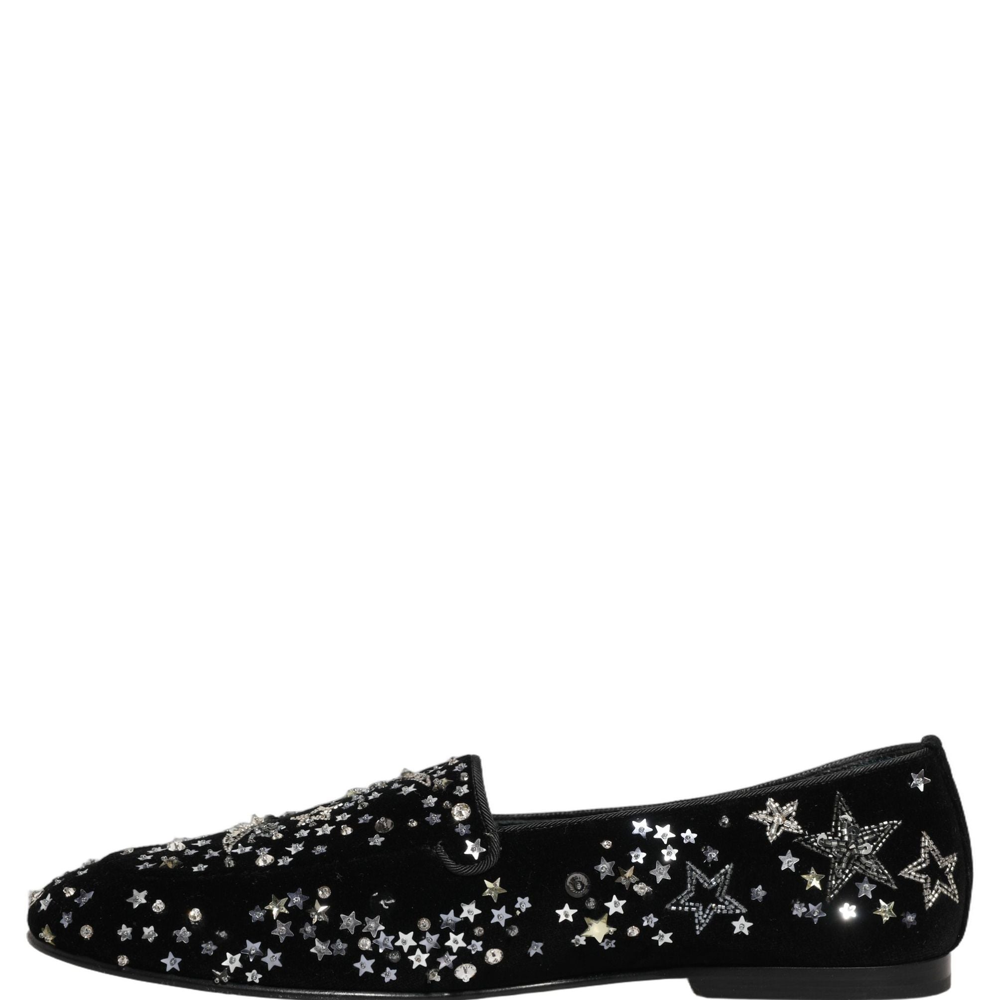 Dolce & Gabbana Black Crystal Embellished Dress Loafers Shoes