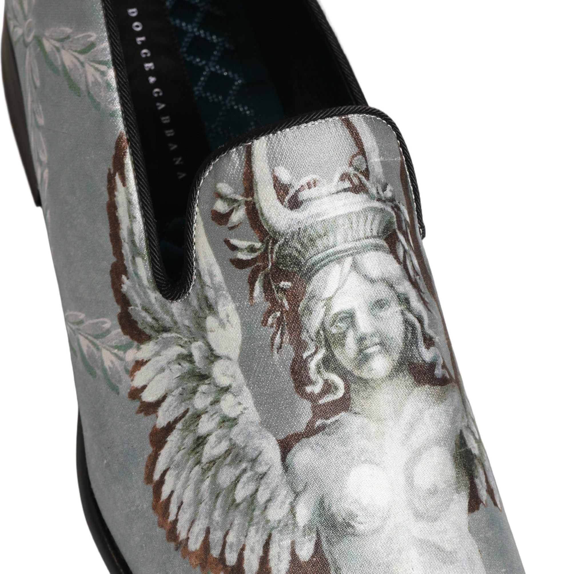 Dolce & Gabbana Gray Baroque Angel Velvet Men Loafers Shoes
