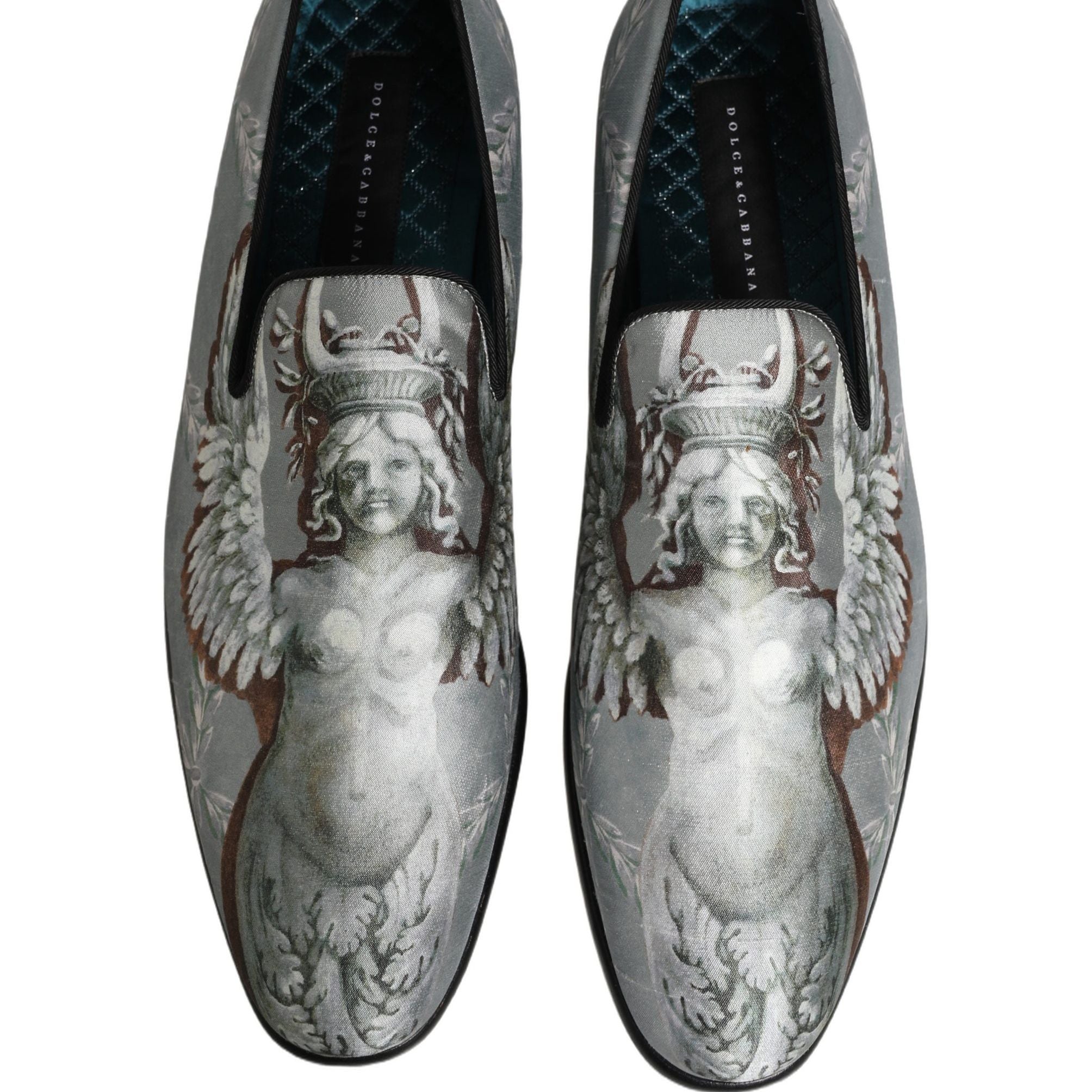 Dolce & Gabbana Gray Baroque Angel Velvet Men Loafers Shoes