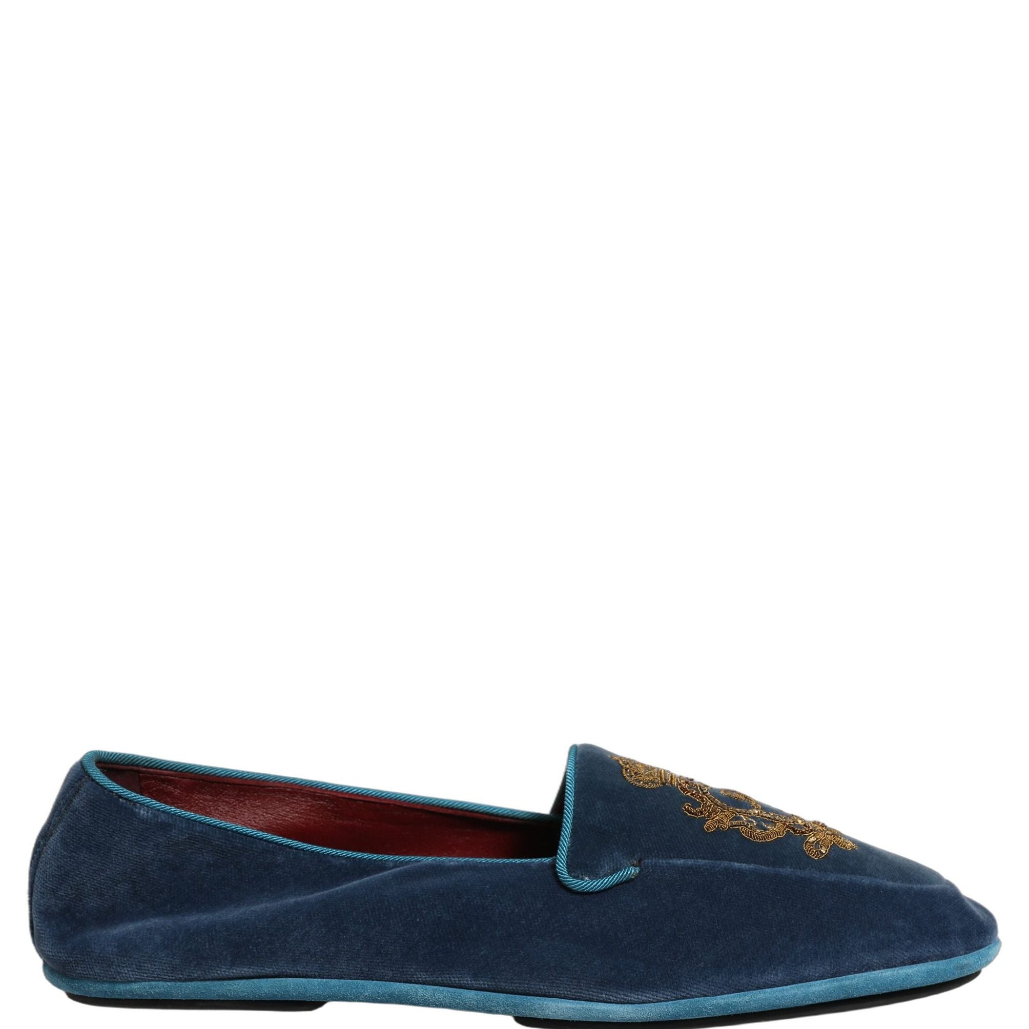 Dolce & Gabbana Blue Velvet Crown Embroidery Loafers Shoes
