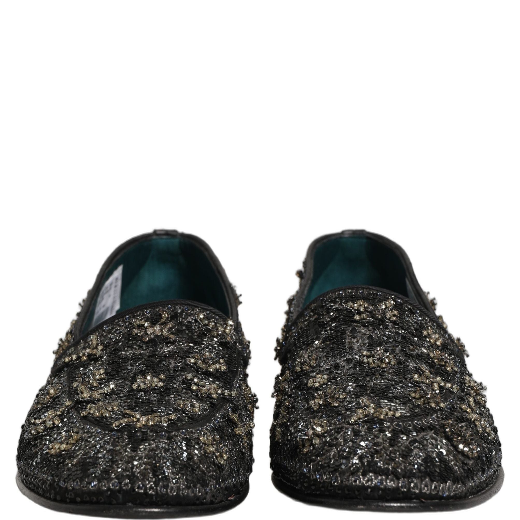Dolce & Gabbana Black Rhinestone Embellished Loafers Shoes