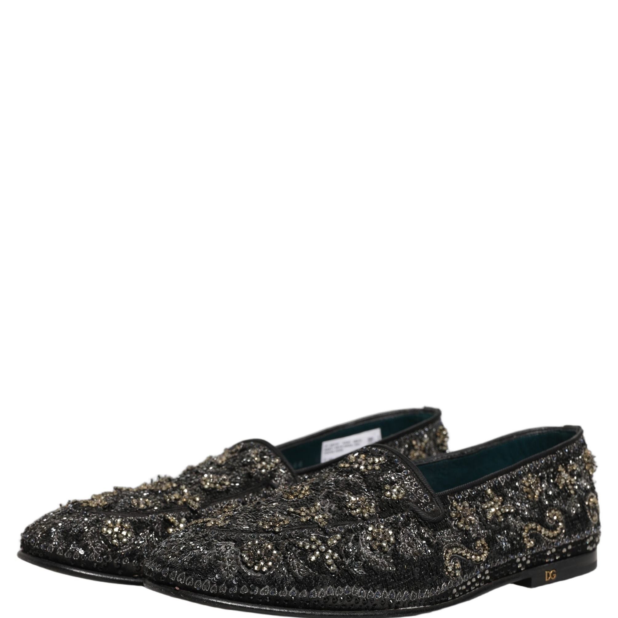 Dolce & Gabbana Black Rhinestone Embellished Loafers Shoes