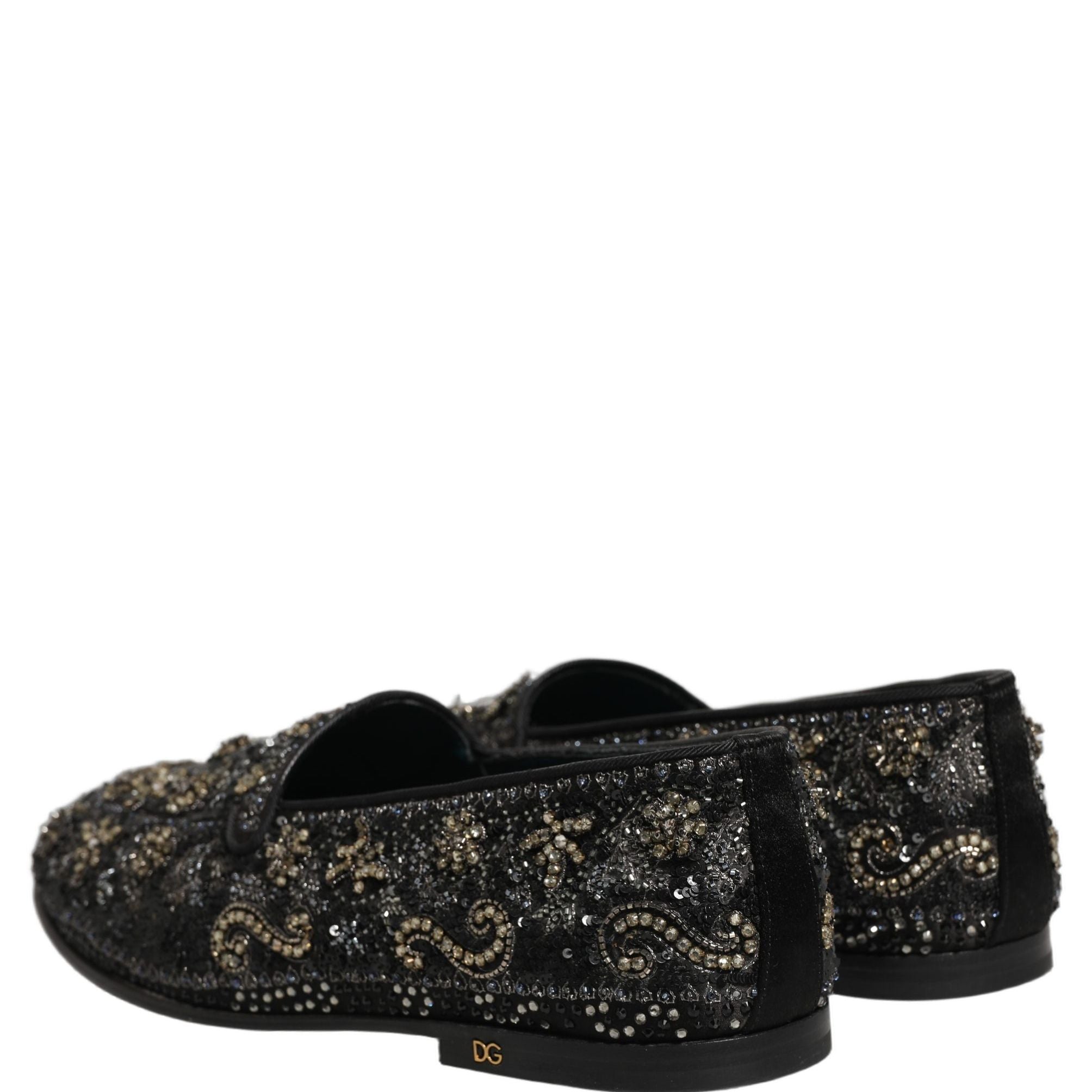 Dolce & Gabbana Black Rhinestone Embellished Loafers Shoes