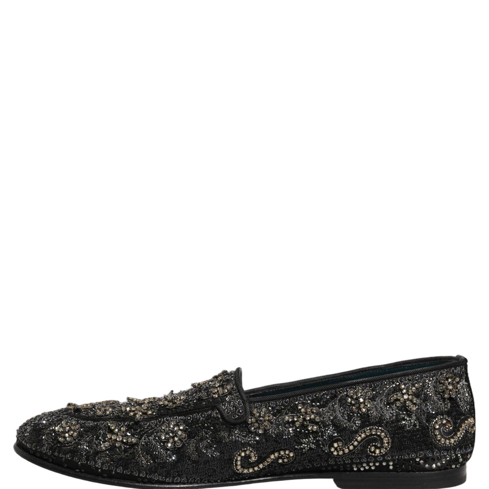 Dolce & Gabbana Black Rhinestone Embellished Loafers Shoes