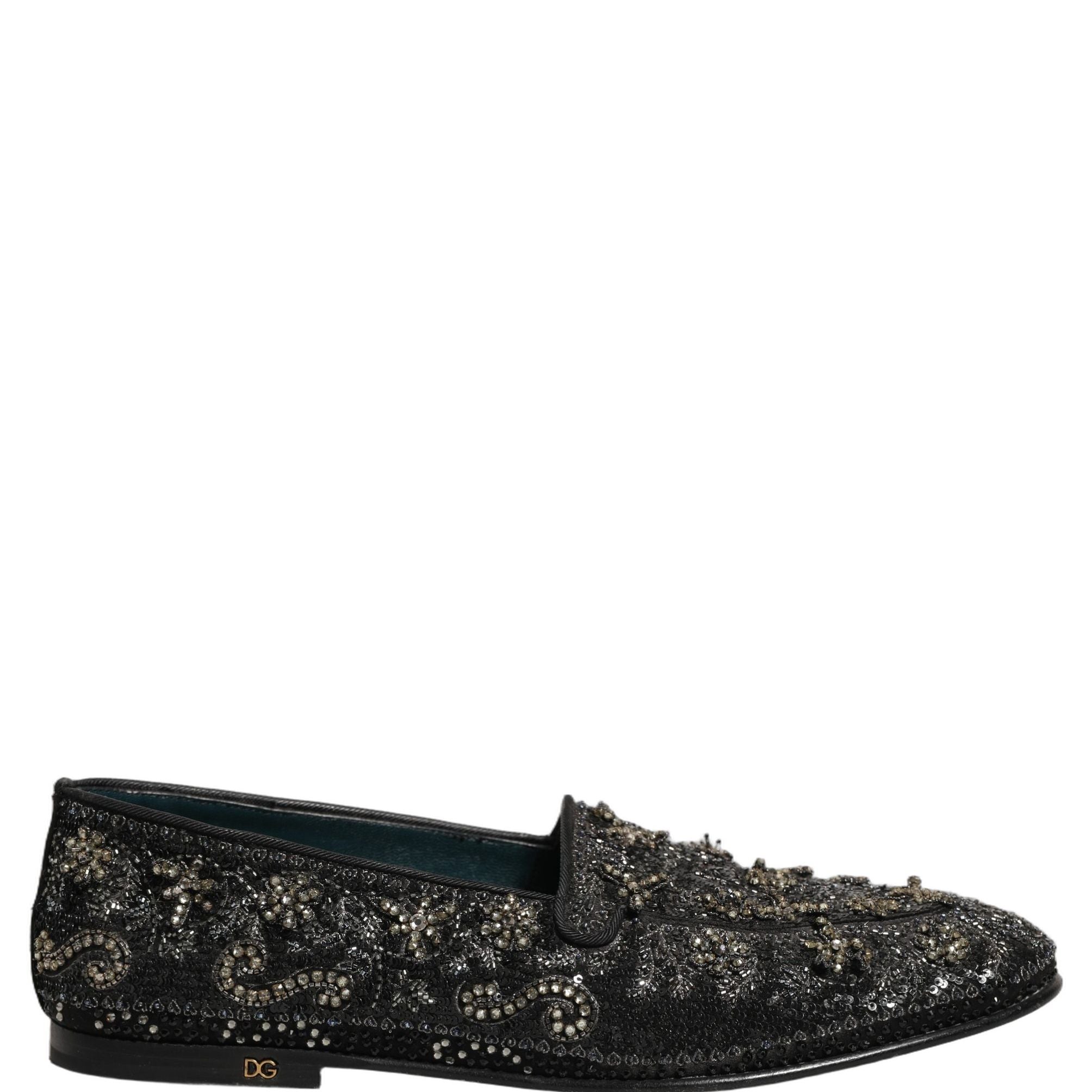 Dolce & Gabbana Black Rhinestone Embellished Loafers Shoes