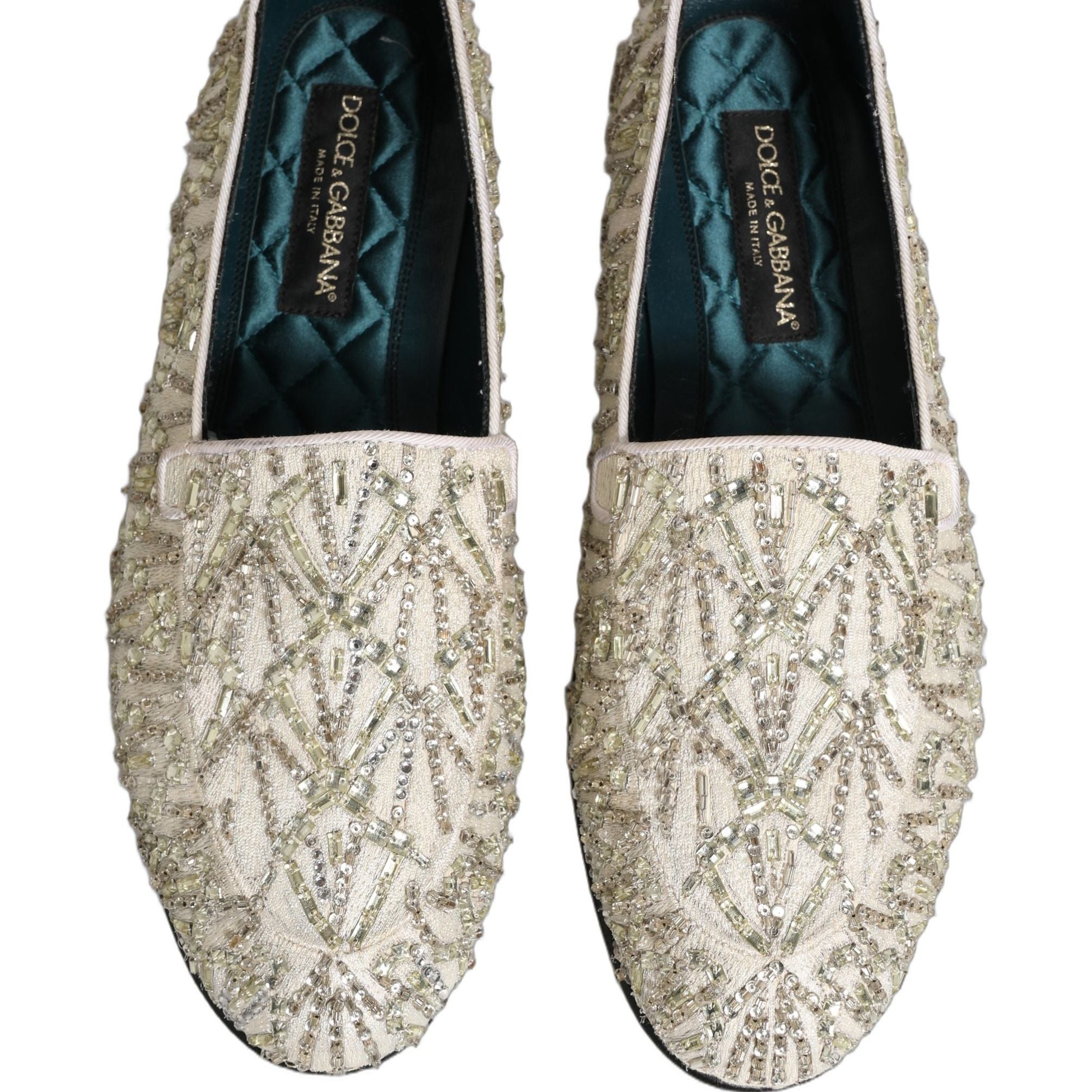 Dolce & Gabbana White Velvet Embroidered Dress Loafers Shoes