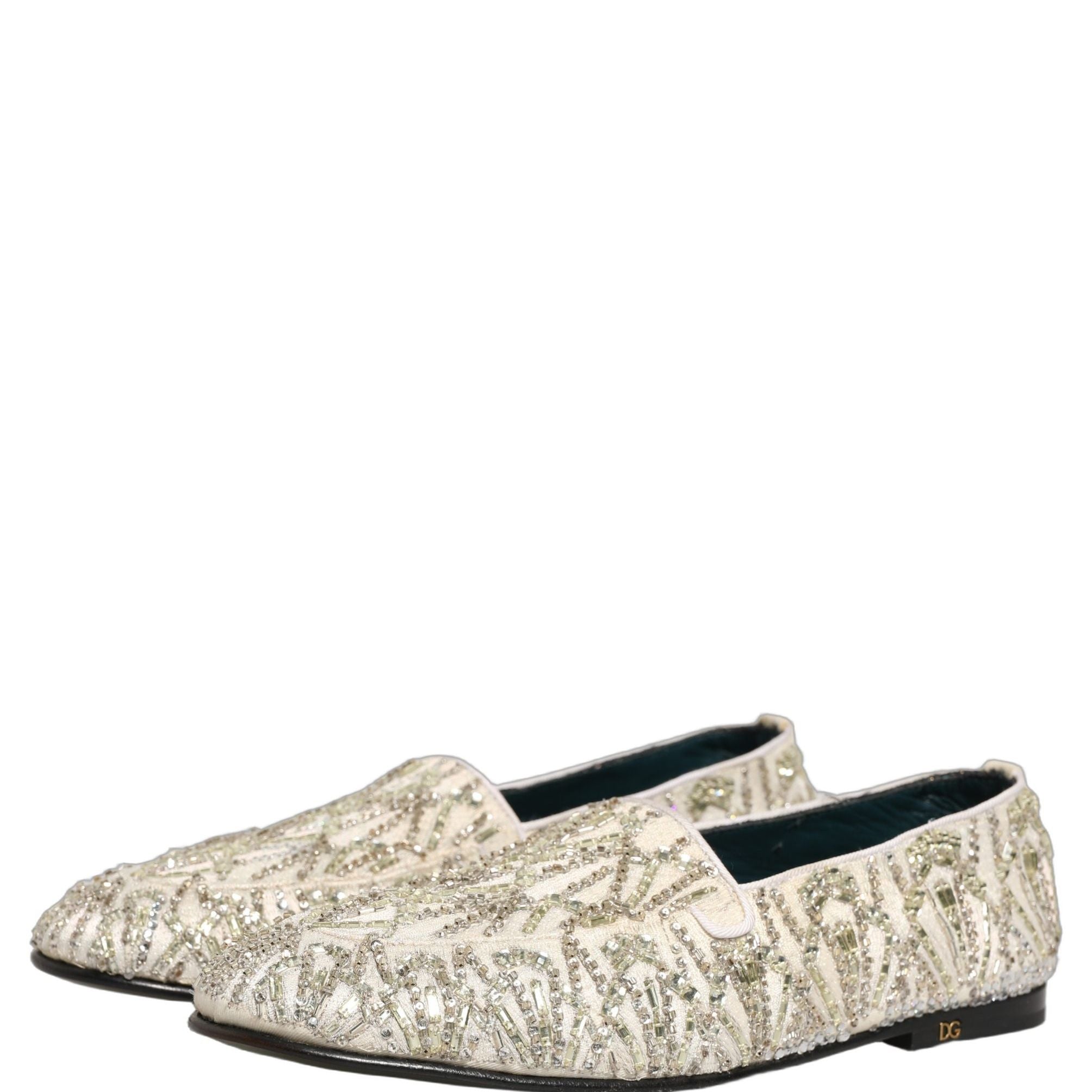 Dolce & Gabbana White Velvet Embroidered Dress Loafers Shoes