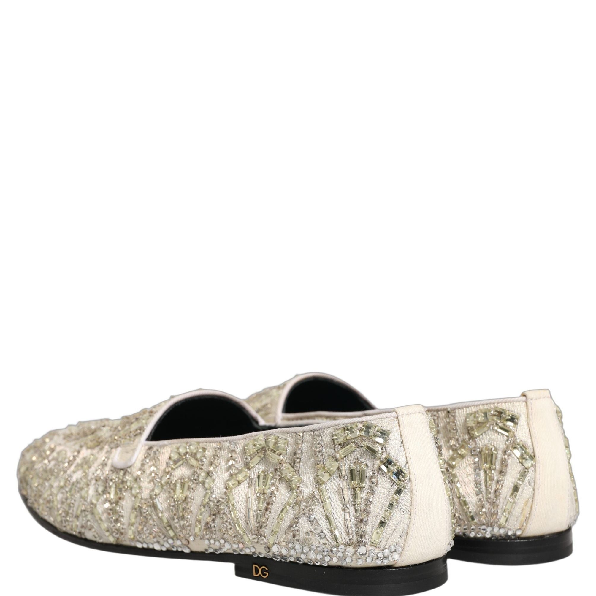Dolce & Gabbana White Velvet Embroidered Dress Loafers Shoes