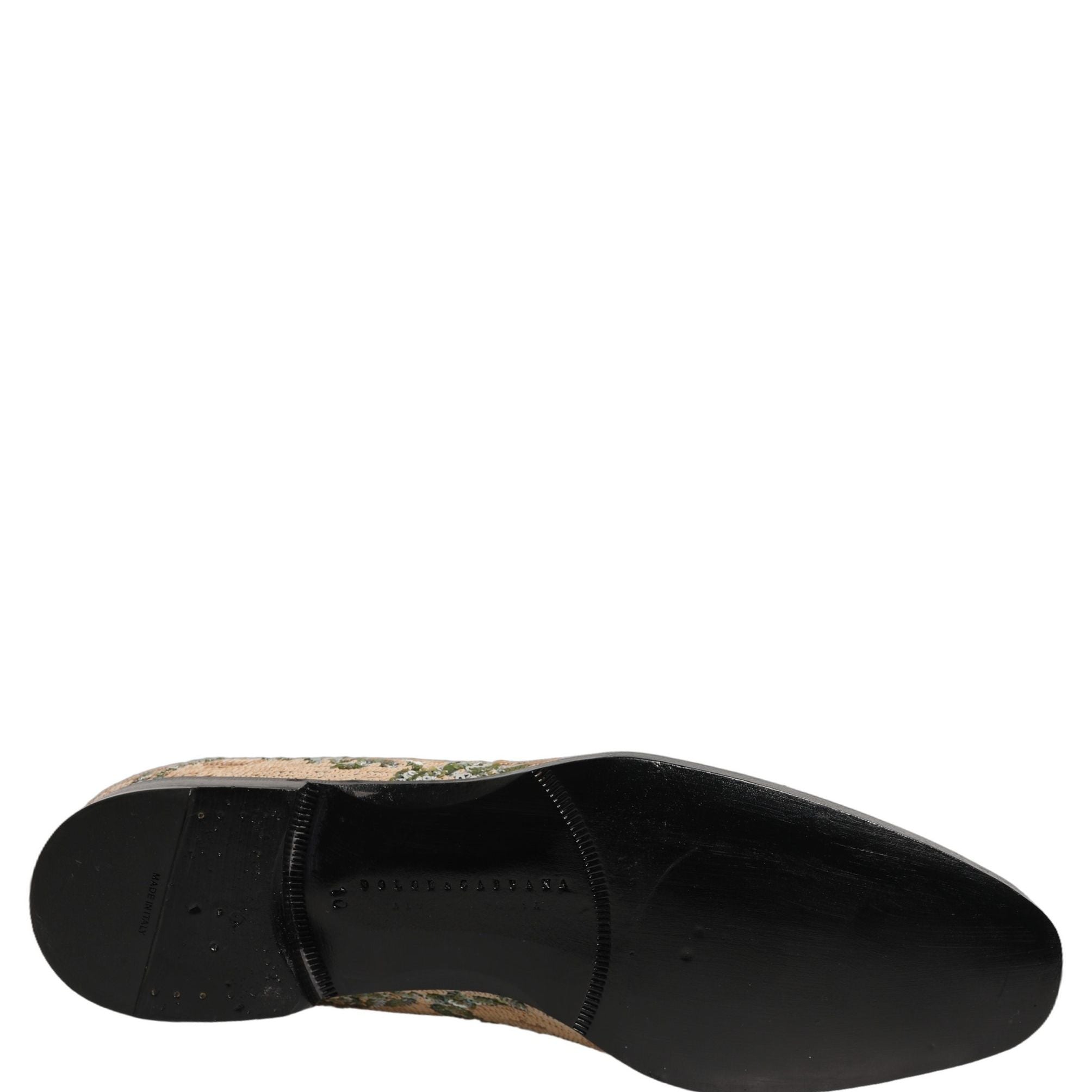 Dolce & Gabbana Beige Sequin Embroidery Dress Loafers Shoes