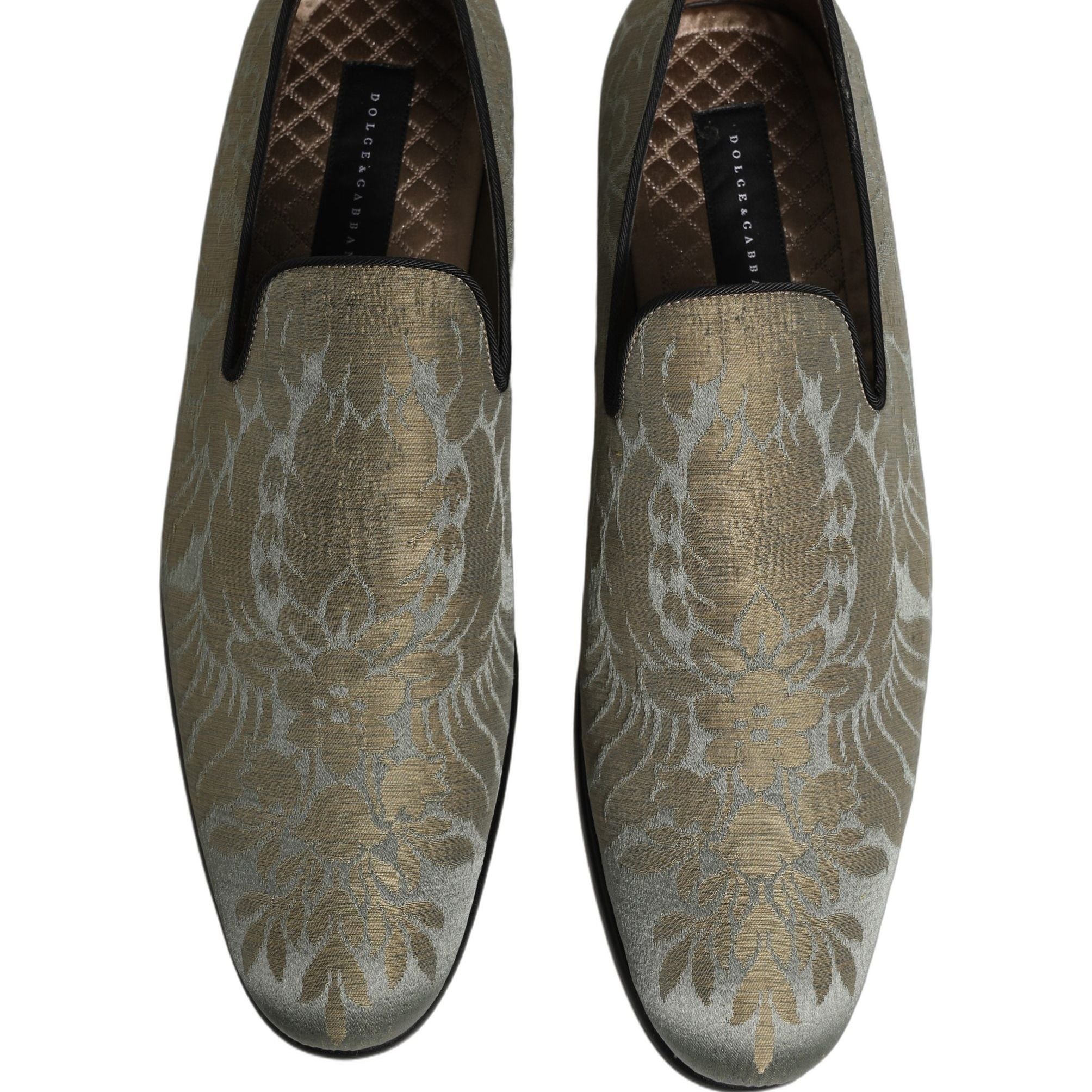 Dolce & Gabbana Gold Floral Jacquard Slip On Loafers Shoes