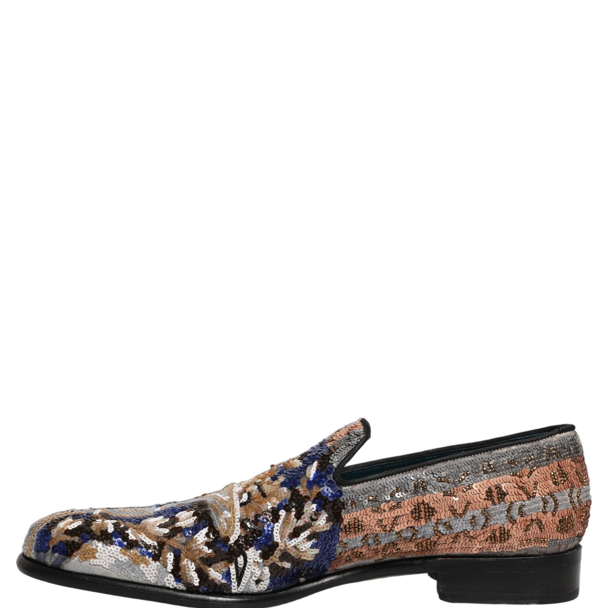 Dolce & Gabbana Multicolor Embroidered Sequin Loafers Shoes