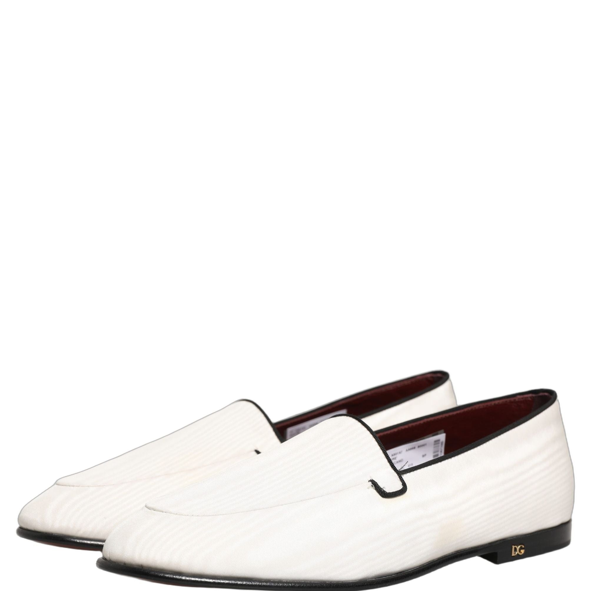 Dolce & Gabbana White Velvet Slip On Men Flats Loafers Shoes