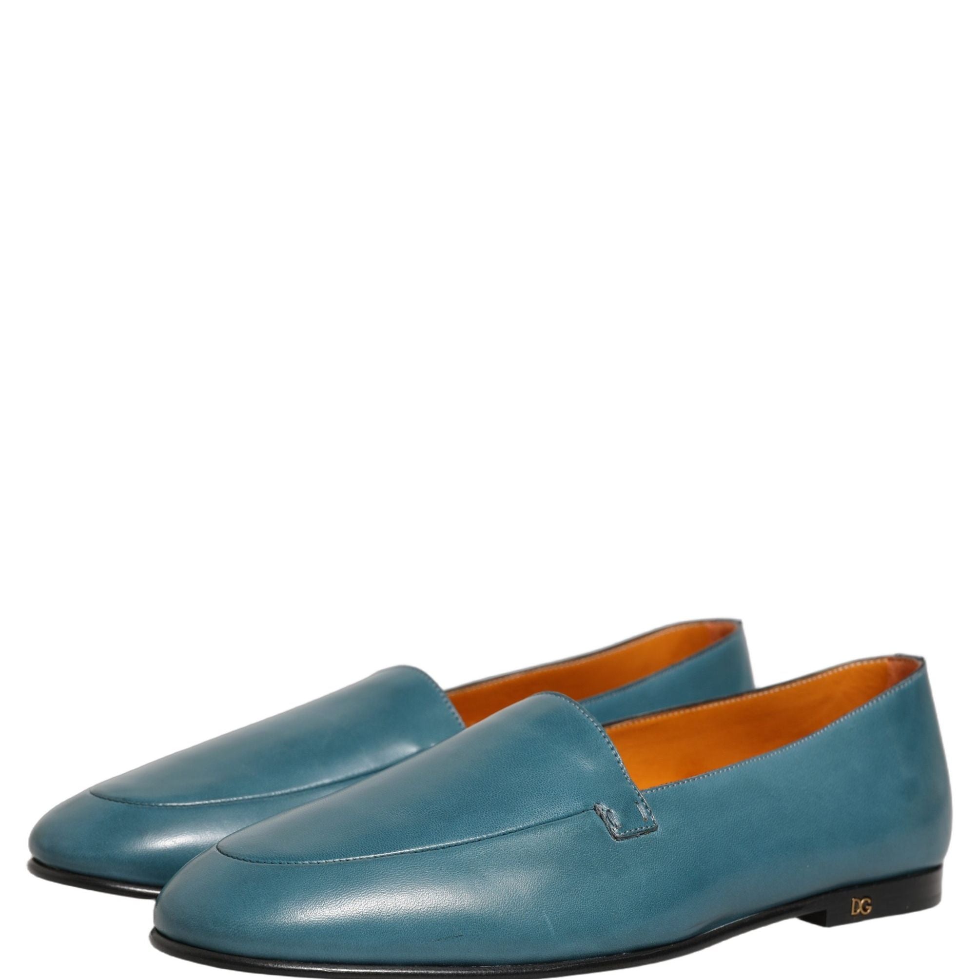 Dolce & Gabbana Blue Leather Logo Slip On Men Loafers Shoes